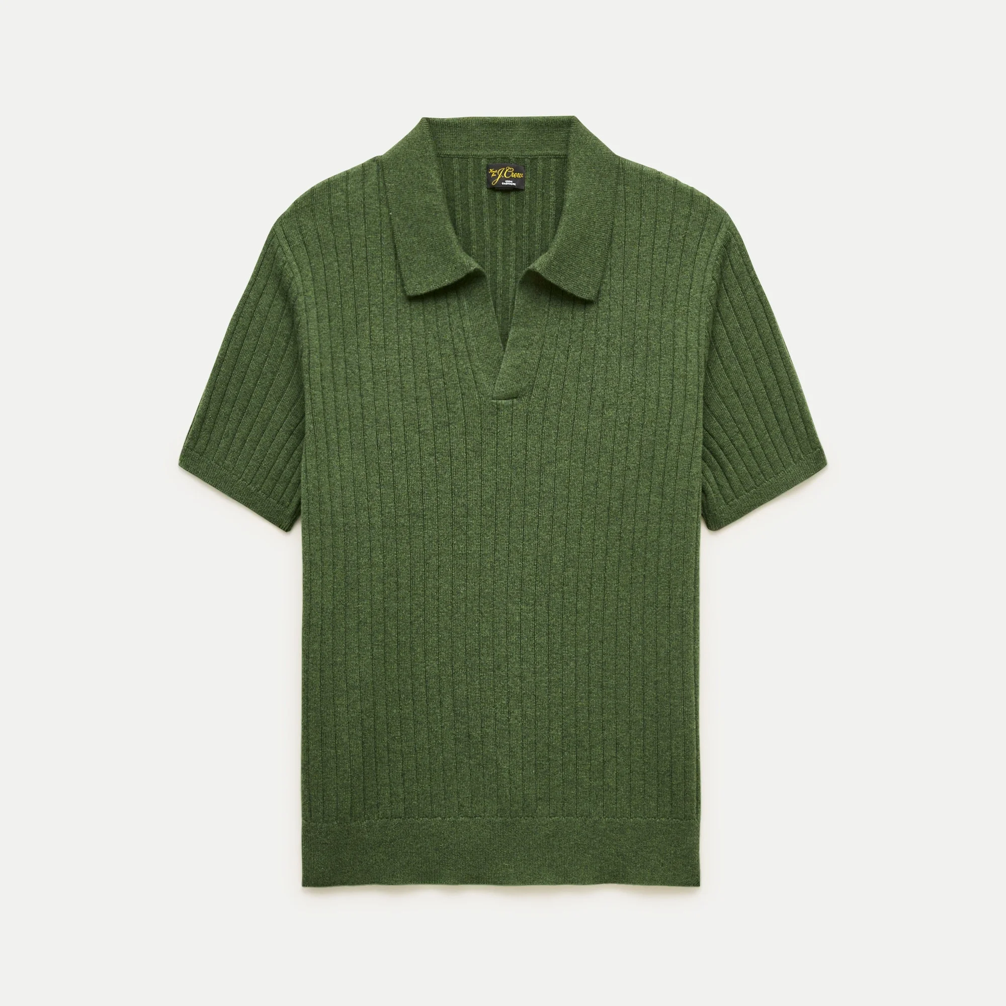 Short-sleeve cashmere ribbed johnny-collar sweater-polo - 1