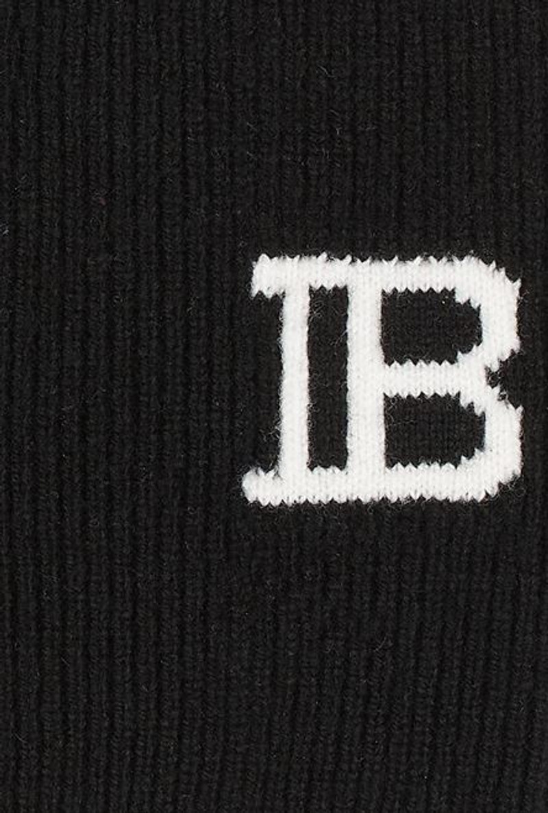 Black wool and cashmere beanie with white Balmain logo 5