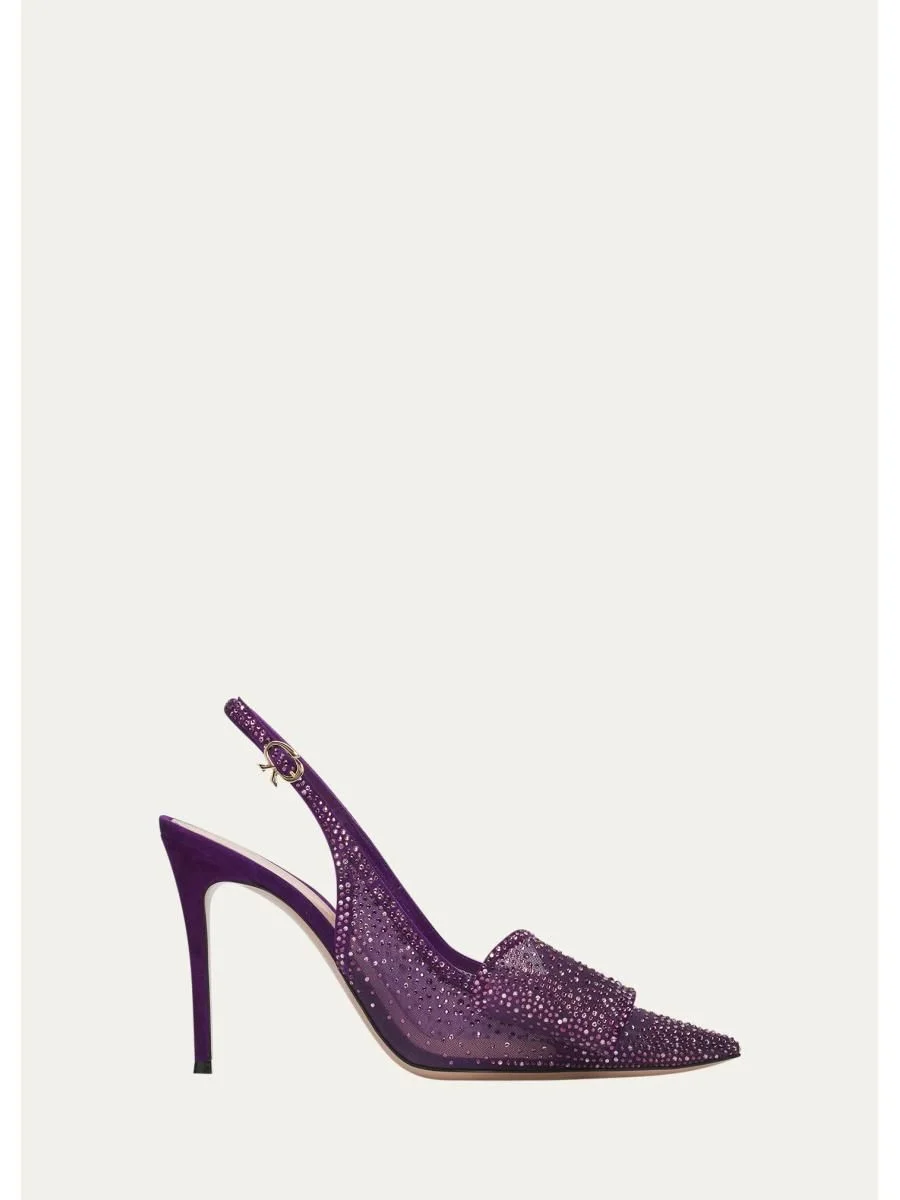 95mm Embellished Organza Slingback Pumps - 1