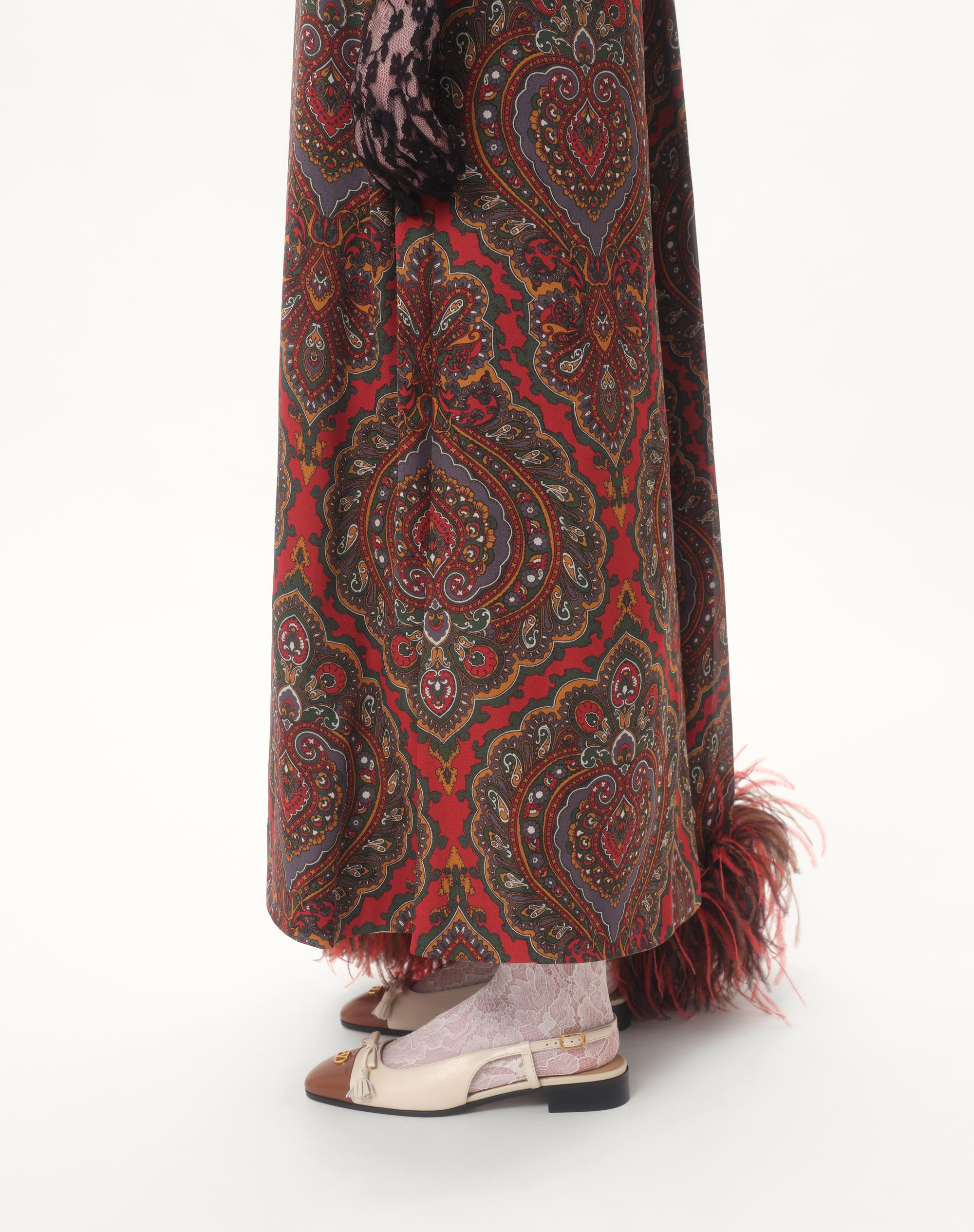 GEORGETTE MIDI DRESS WITH VOYAGE IMAGINAIRE CASHMERE PRINT WITH FEATHERS - 4