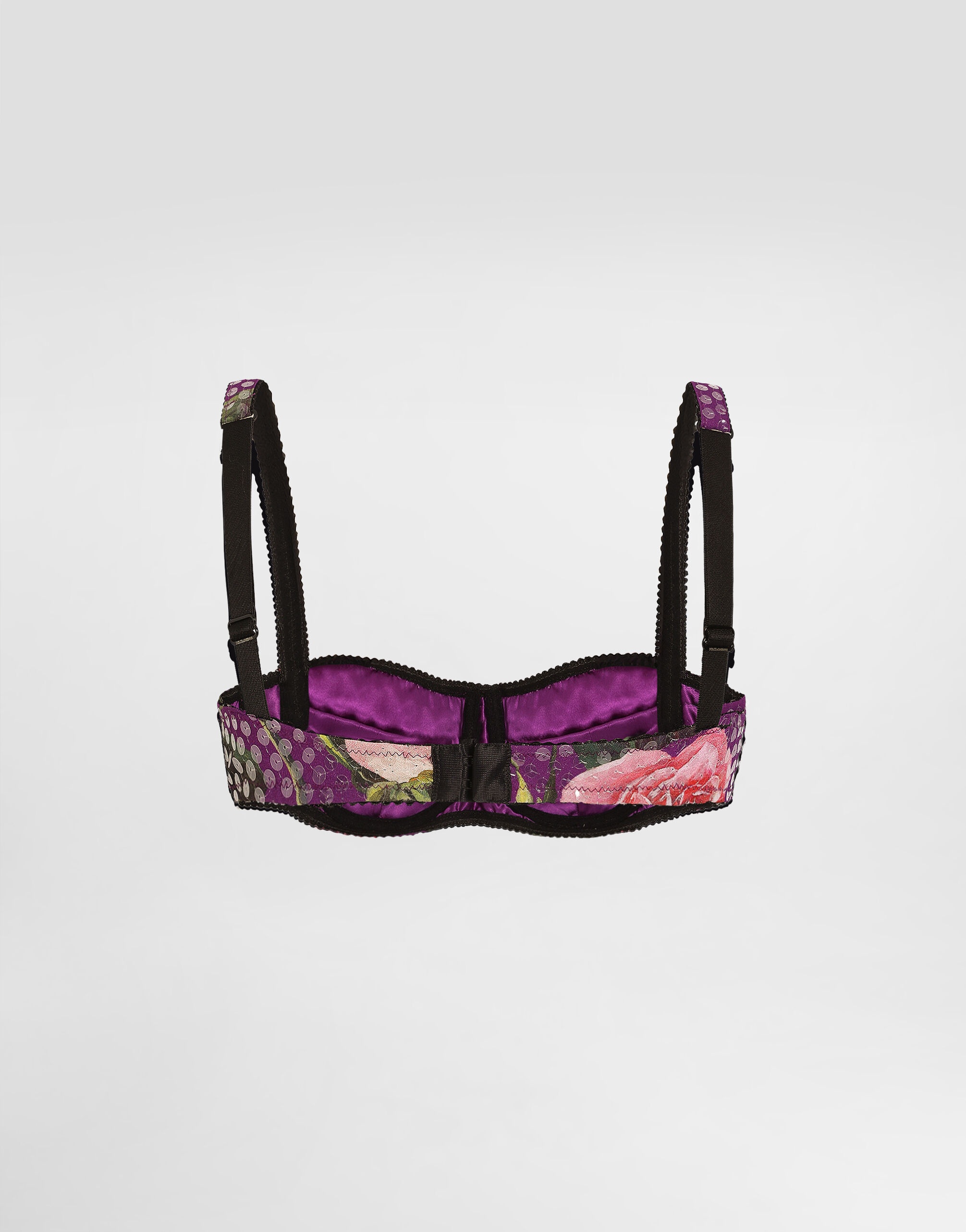 Sequin-embroidered cady balconette bra with rose print - 2