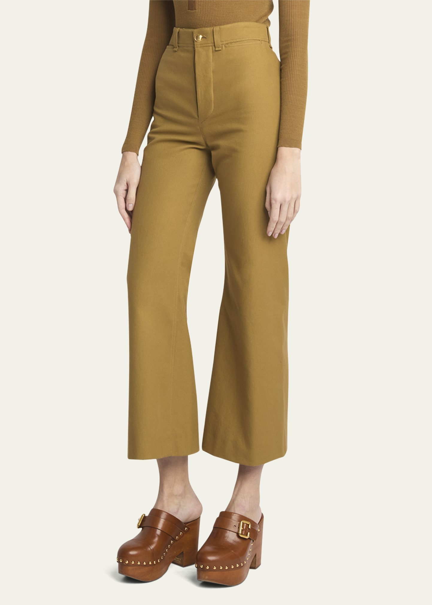 Cotton Drill Cropped Wide-Leg Trousers - 4