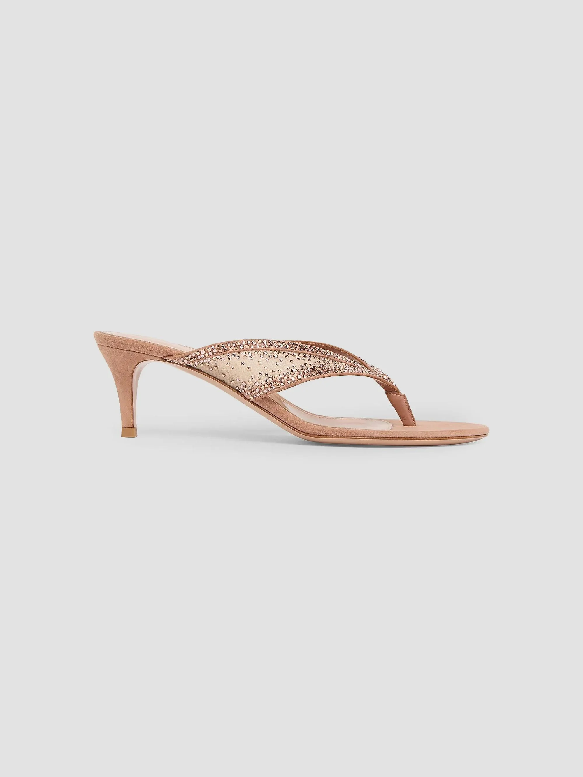 Women's 55MM Crystal-Embellished Suede & Organza Sandals - Light Beige - 1