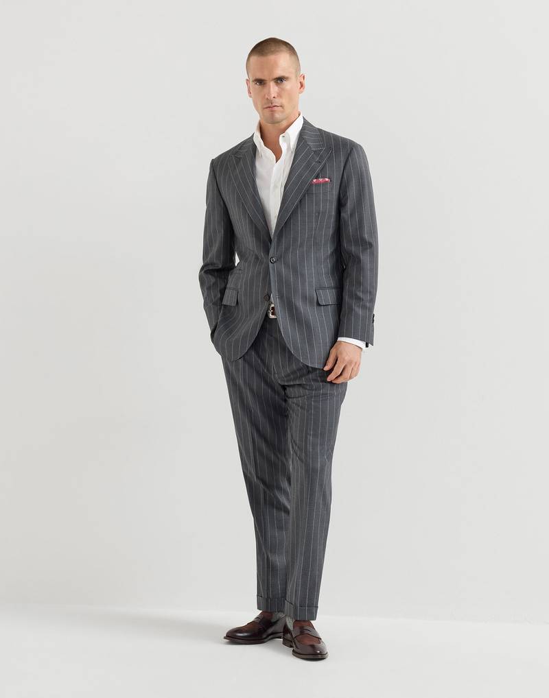 Super 150s virgin wool wide chalk stripe batavia Tailor suit: peak-lapel jacket and pleated trousers 1