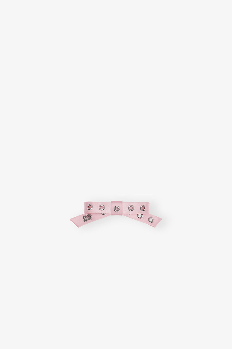 PINK EYELET BOW BARRETTE 1