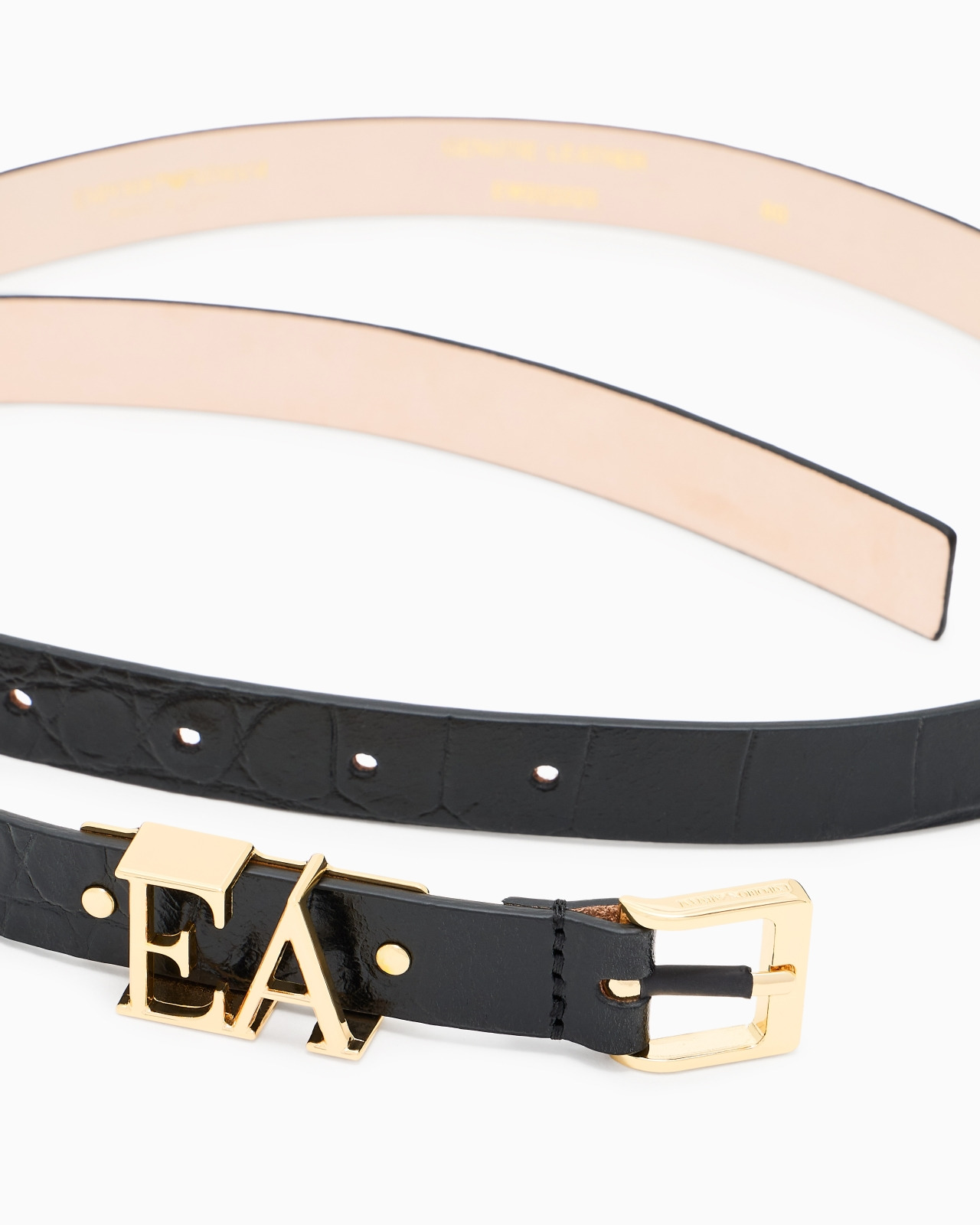 LEATHER BELT WITH CROCODILE-PRINT FINISH AND CONTOURED EA BUCKLE - 2