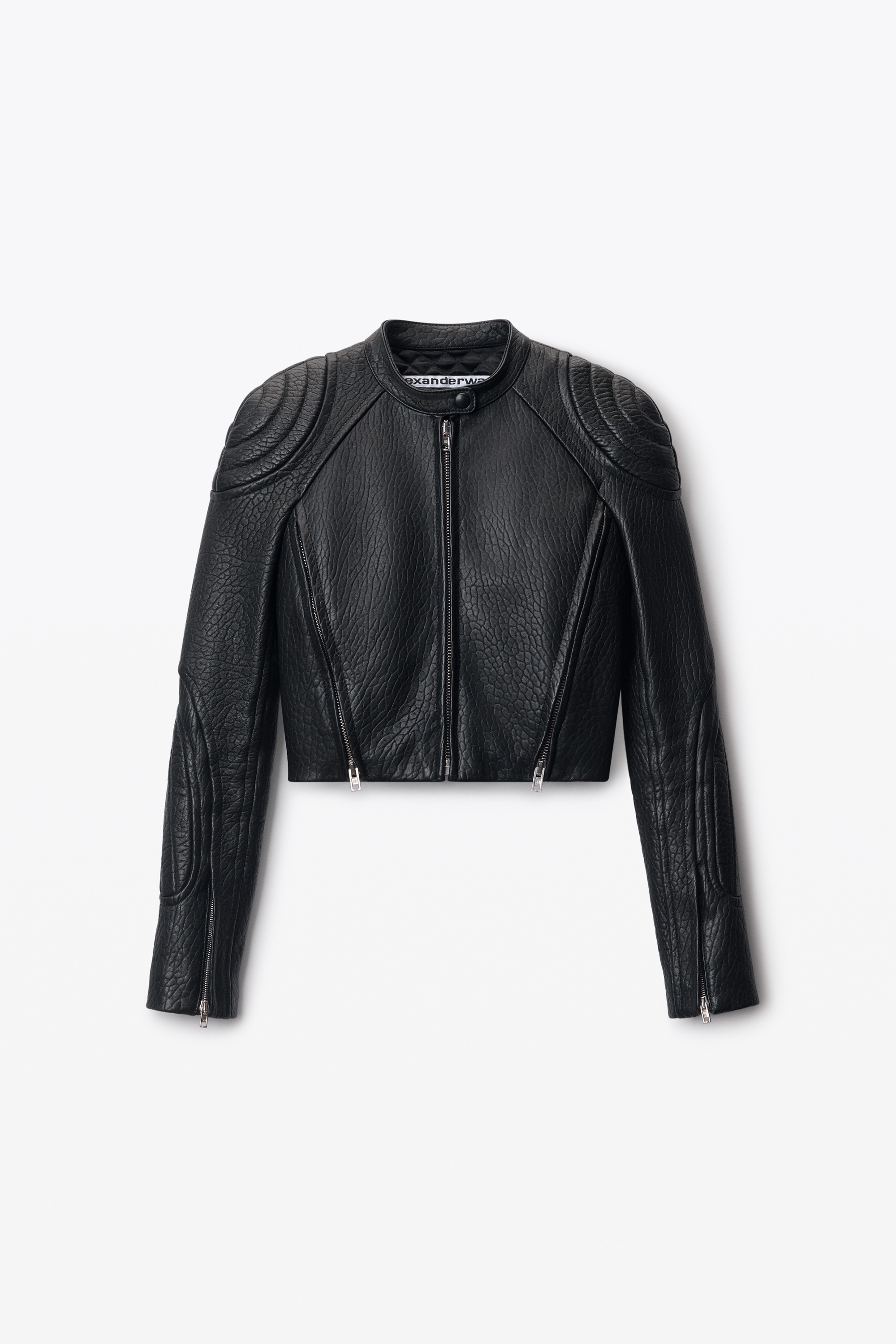 cropped moto jacket in lambskin leather - 1