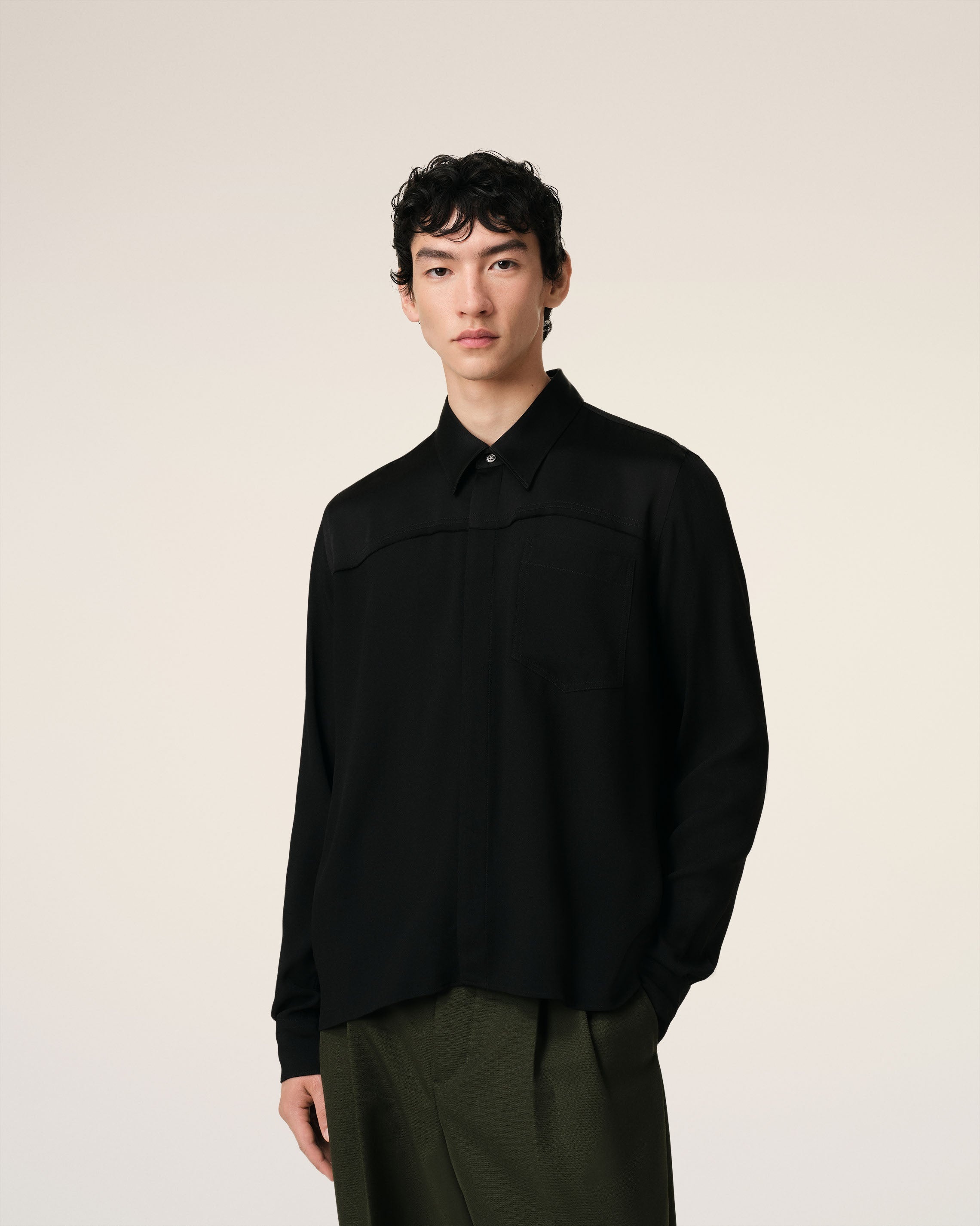 BLACK CONTRASTED TOP LONG SLEEVE SHIRT - 3