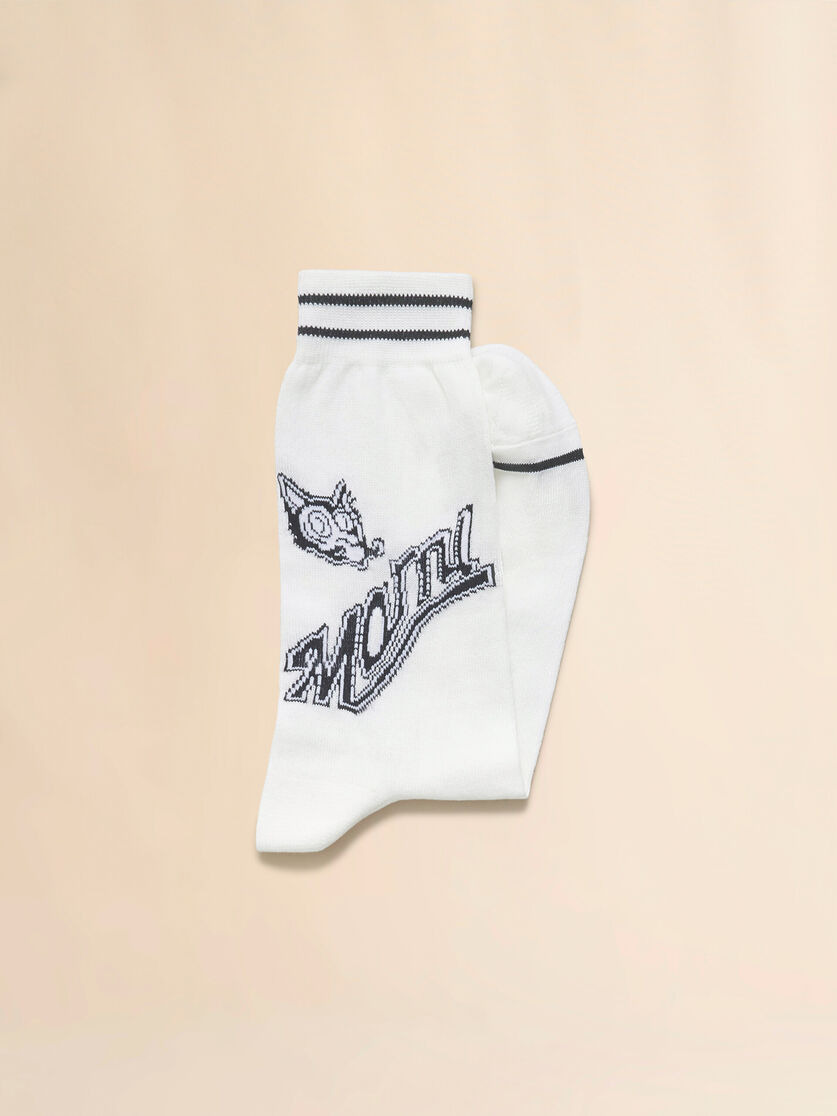 WHITE COTTON SOCKS WITH WOLF DETAIL - 2