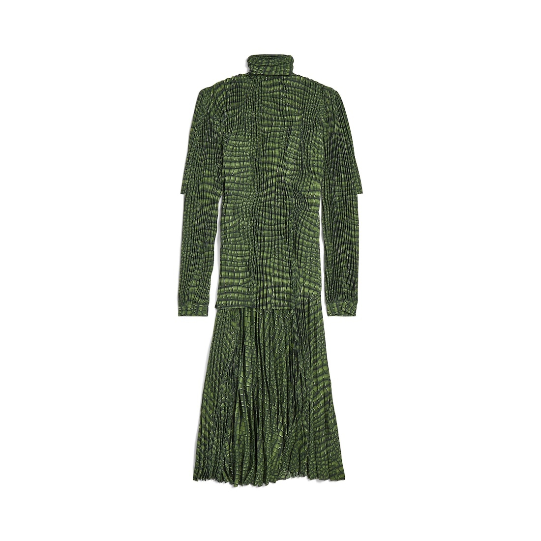 Women's Double Sleeve Pleated Dress in Green - 6