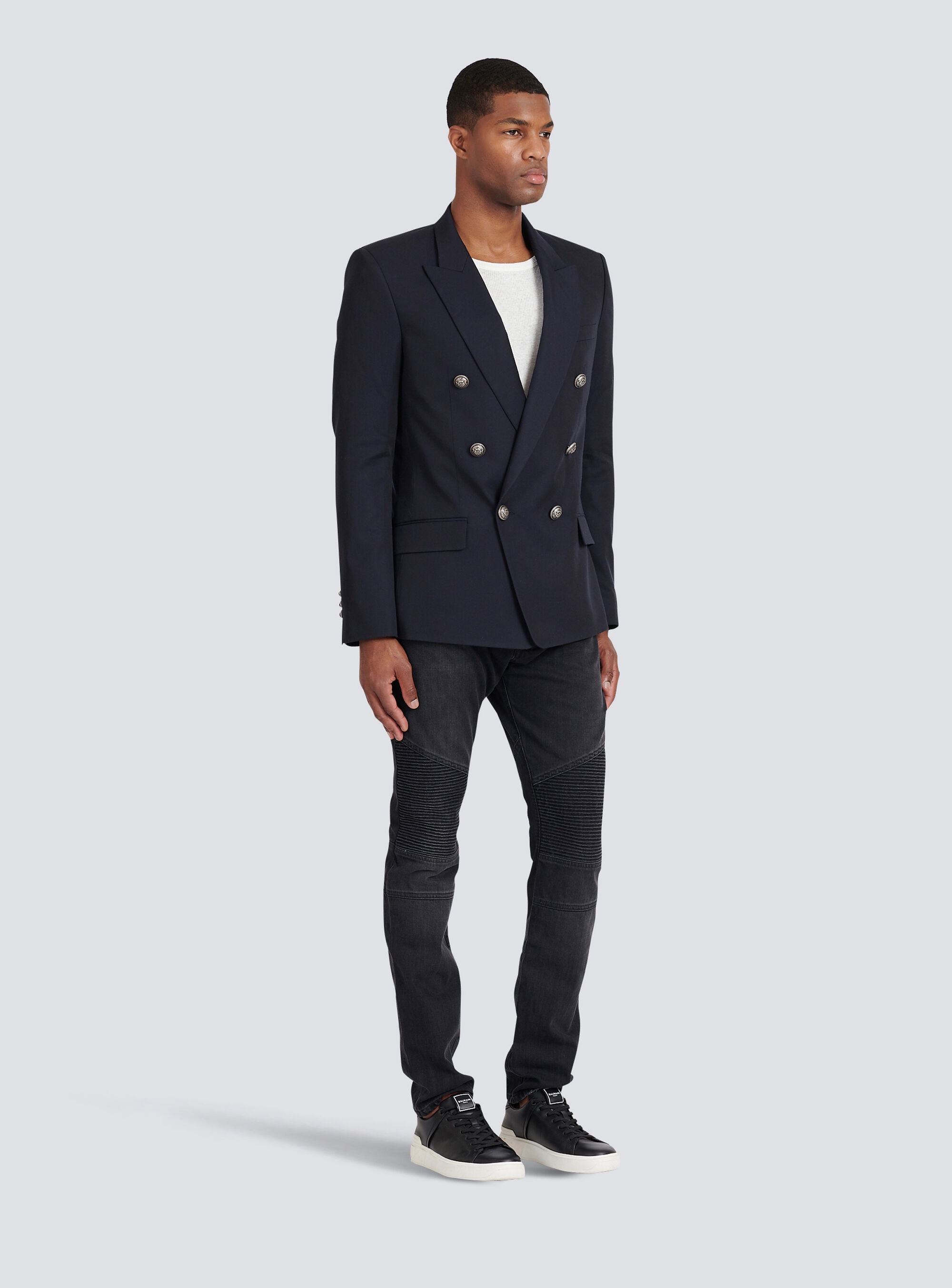 Cotton blazer with double-breasted silver-tone buttoned fastening - 5
