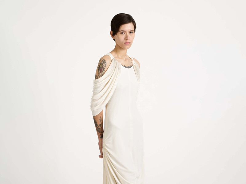 WOMENS BEADED SLEEVE MIDI DRESS IN IVORY 7