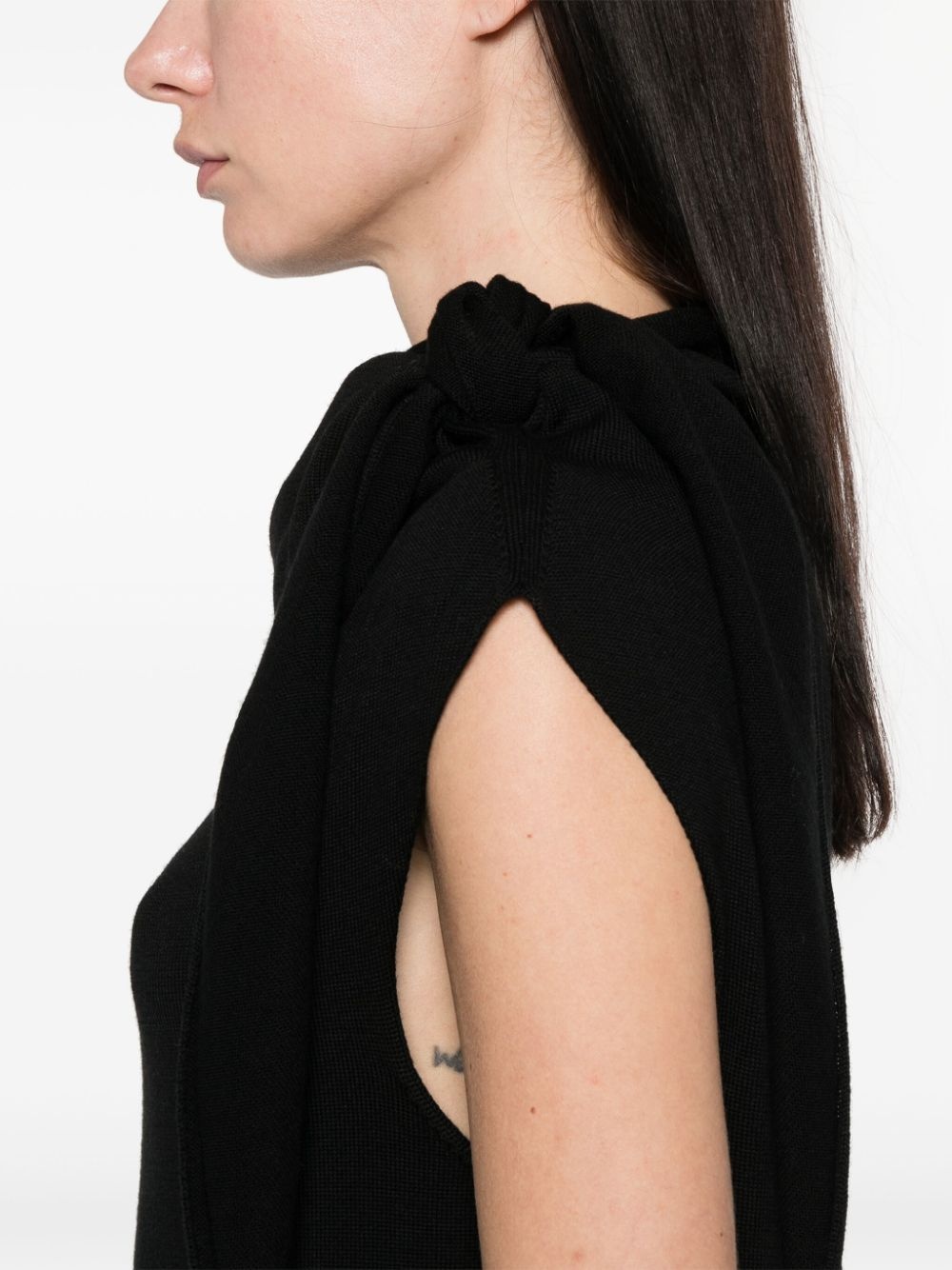 fine knit draped-detailed midi dress - 5