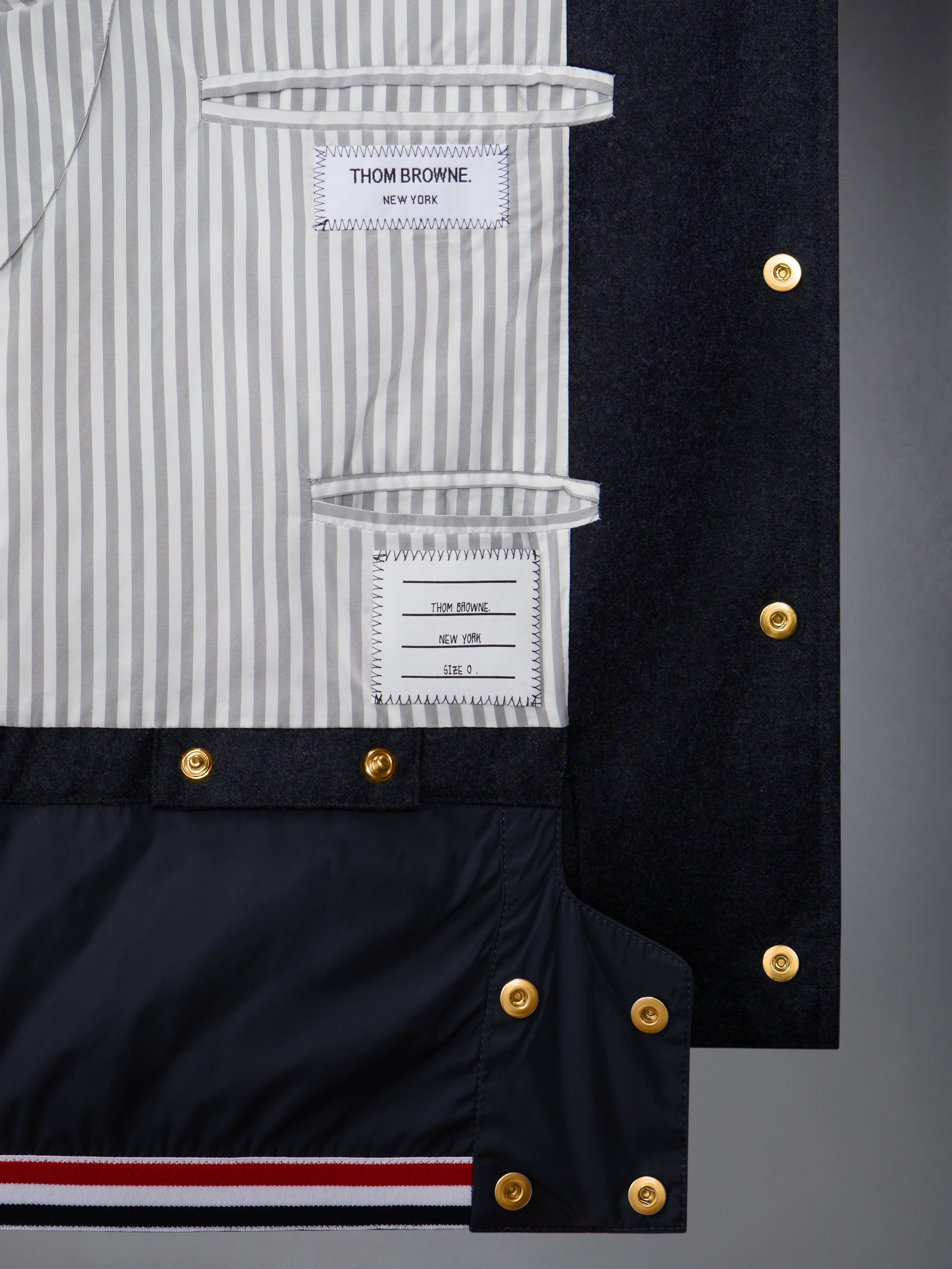 DOWNFILL SNAP FRONT DETACHABLE HOOD BOMBER W/ TONAL GROSGRAIN IN WOOL FLANNEL - 8
