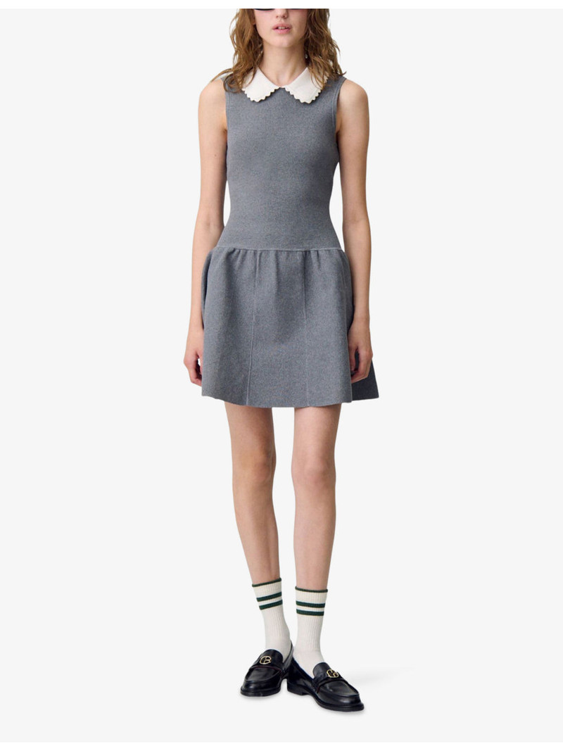 Claudie Pierlot Sleeveless Contrast-Collar Stretch-Cotton Skater Dress outlook