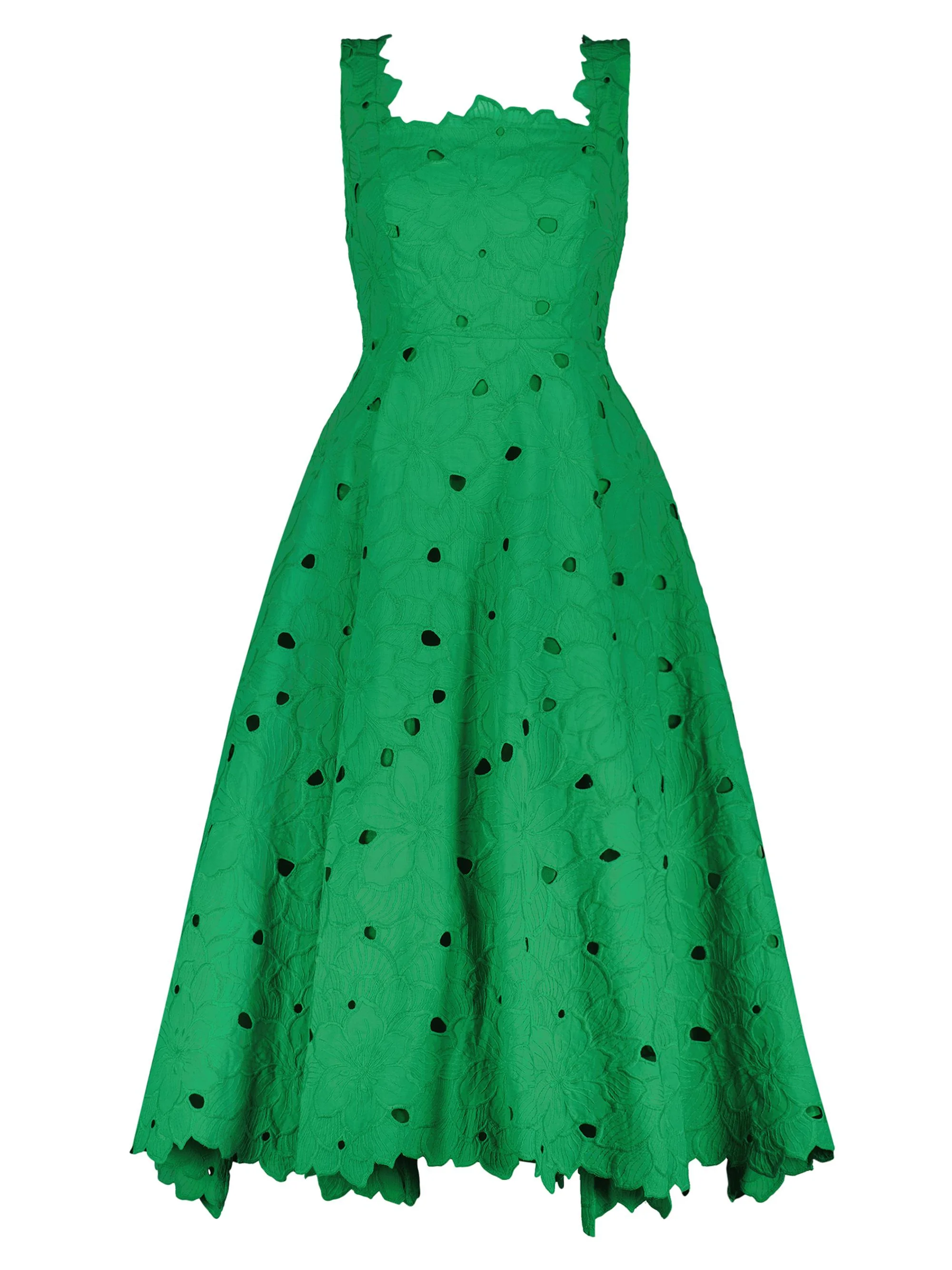 Women's Cotton Floral Eyelet Embroidered Midi-Dress - Spring Green - 1
