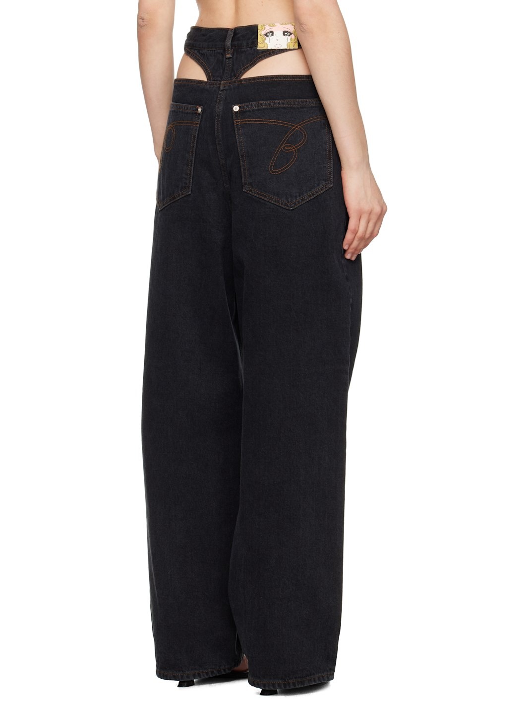 Black Panty Cutout Jeans - 3