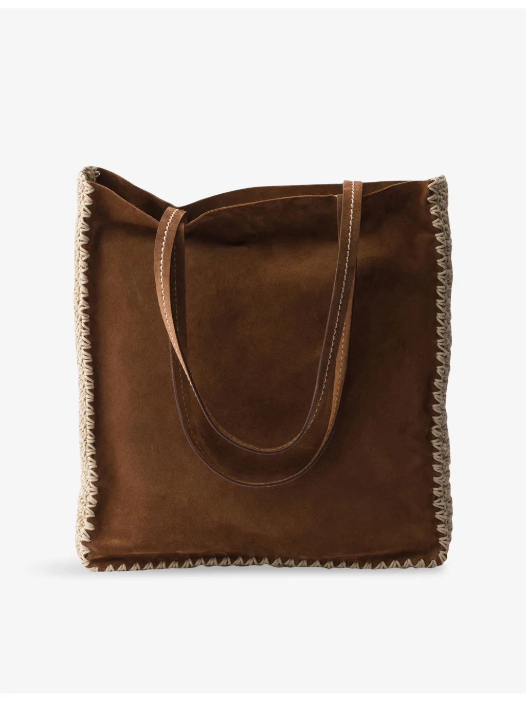 Logo-Print Large Suede and Crochet Tote Bag - 1