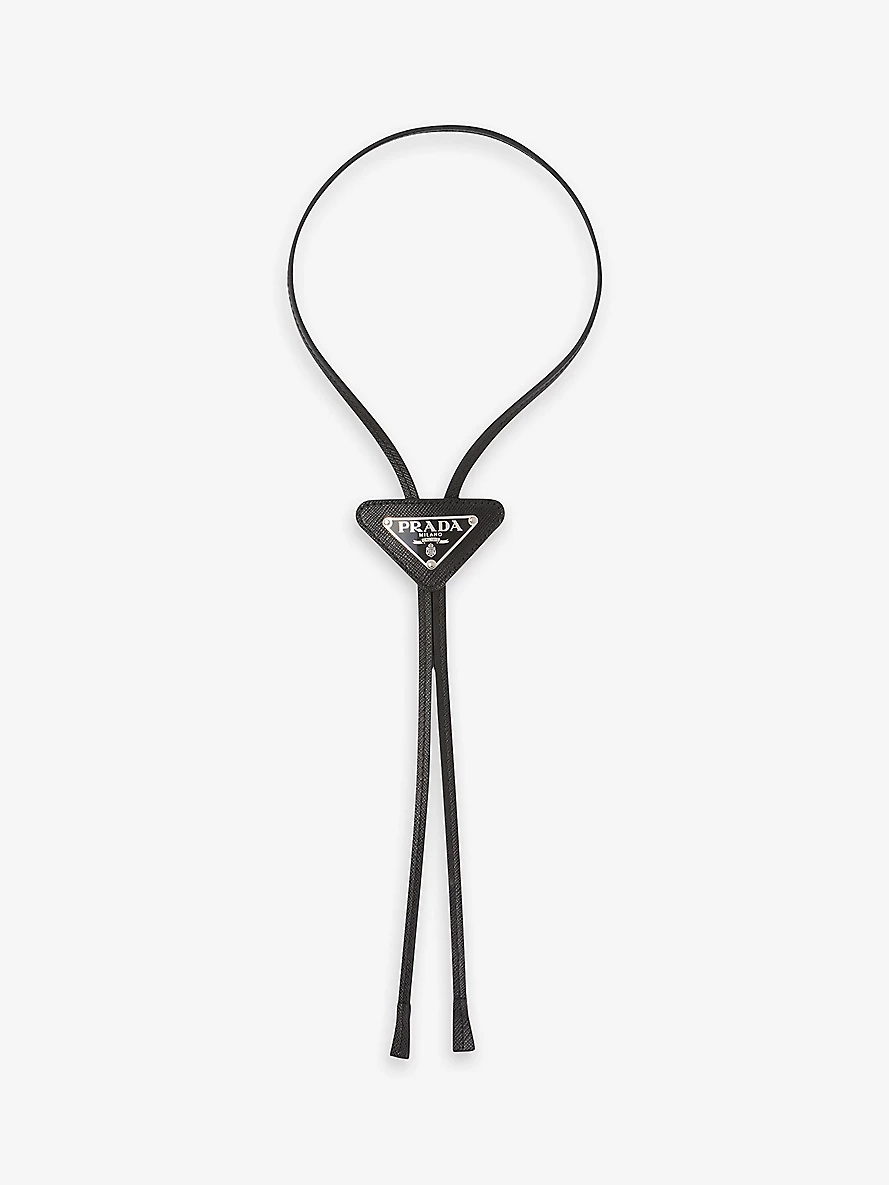 Triangular logo-plaque leather bolo tie - 1