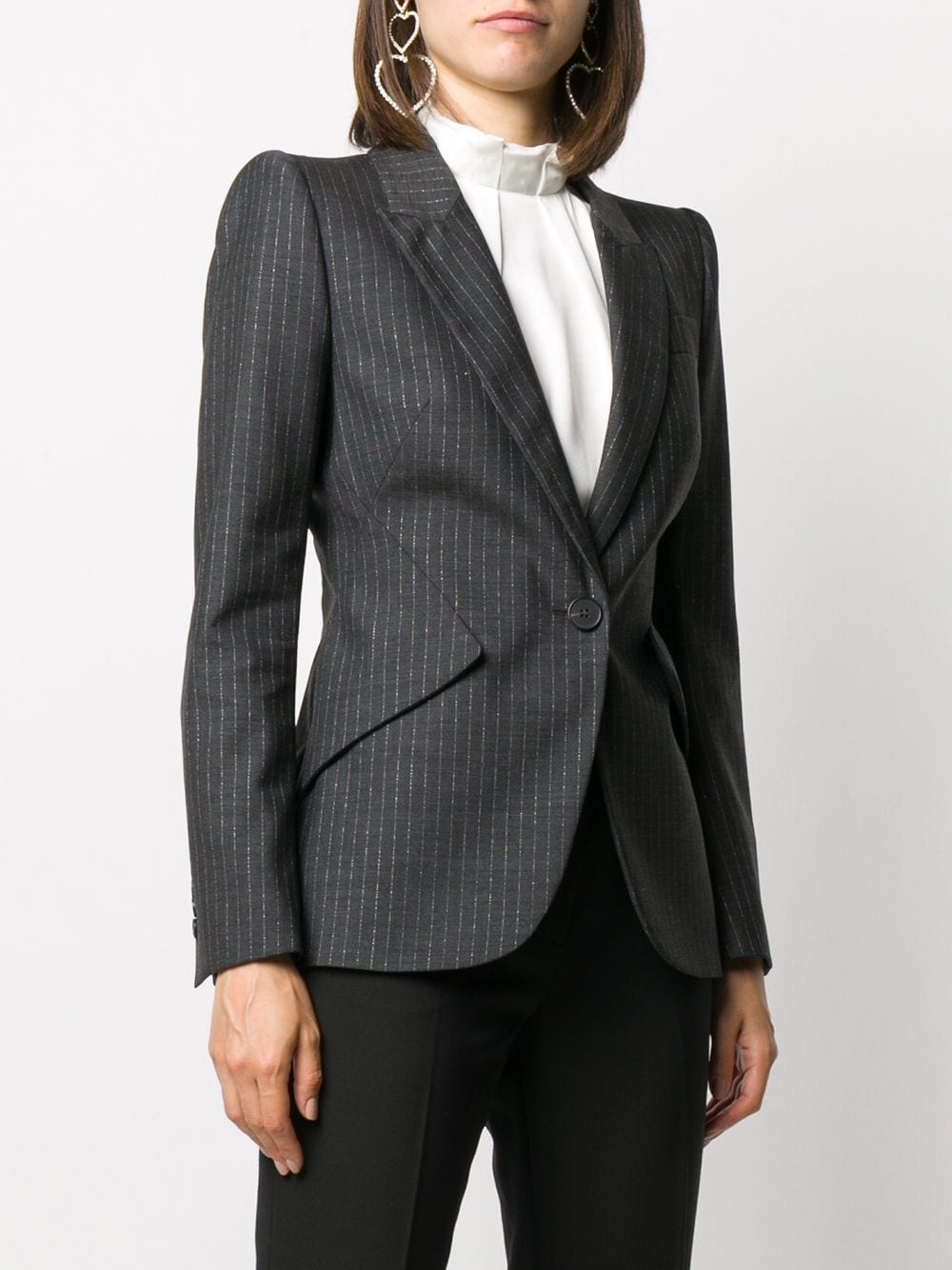 pinstripe single-breasted blazer - 3