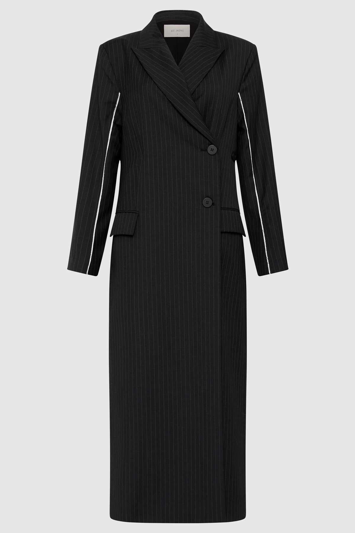 Pinstripe Maxi Coat - Black - 1