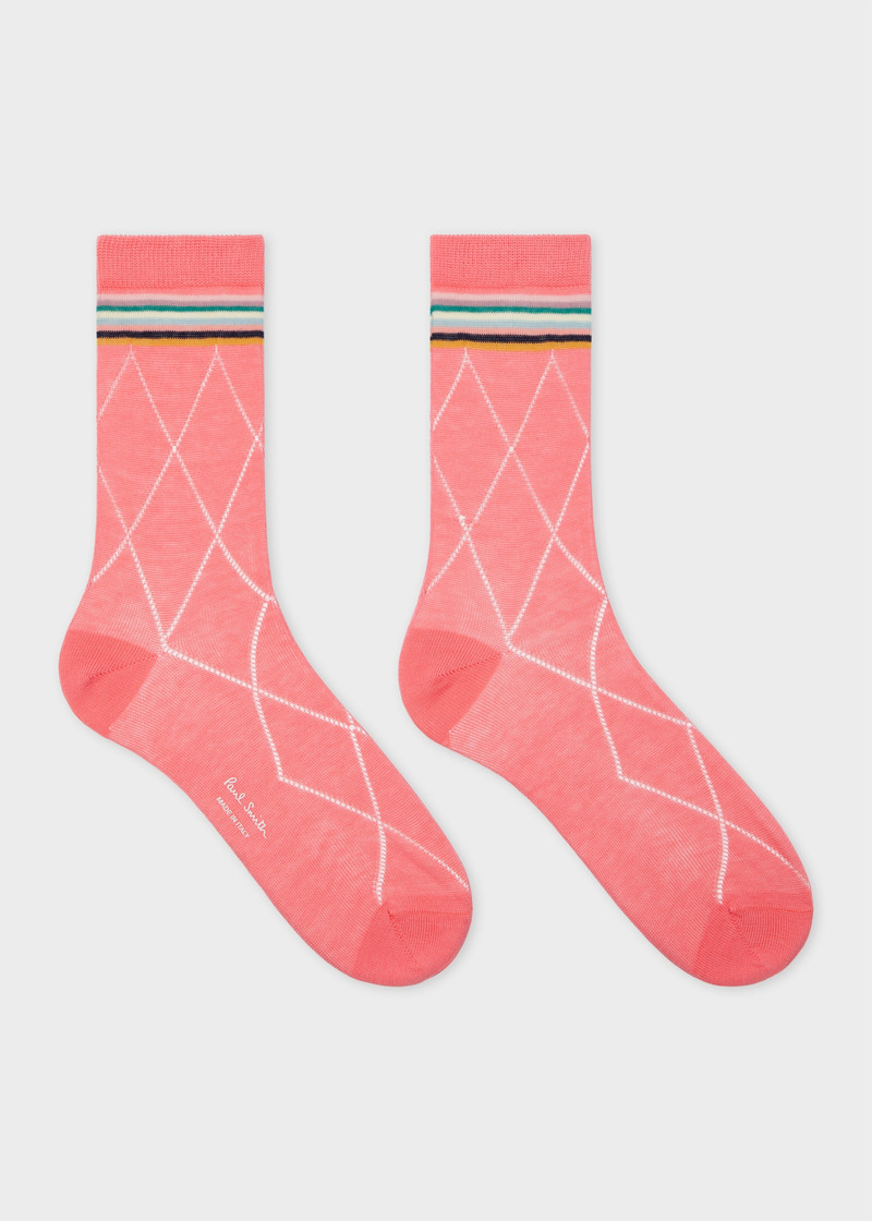 Paul Smith Women's Coral Pink Openwork 'Swirl' Stripe Socks outlook