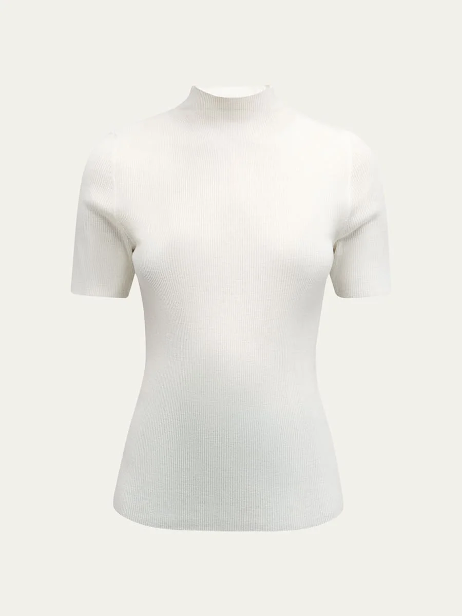Leenda Regal Merino Wool Short-Sleeve Mock-Neck Top - 1