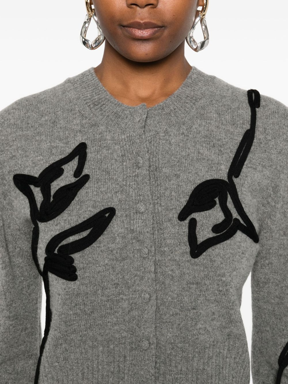 floral-embroidered tie-detail cardigan - 5