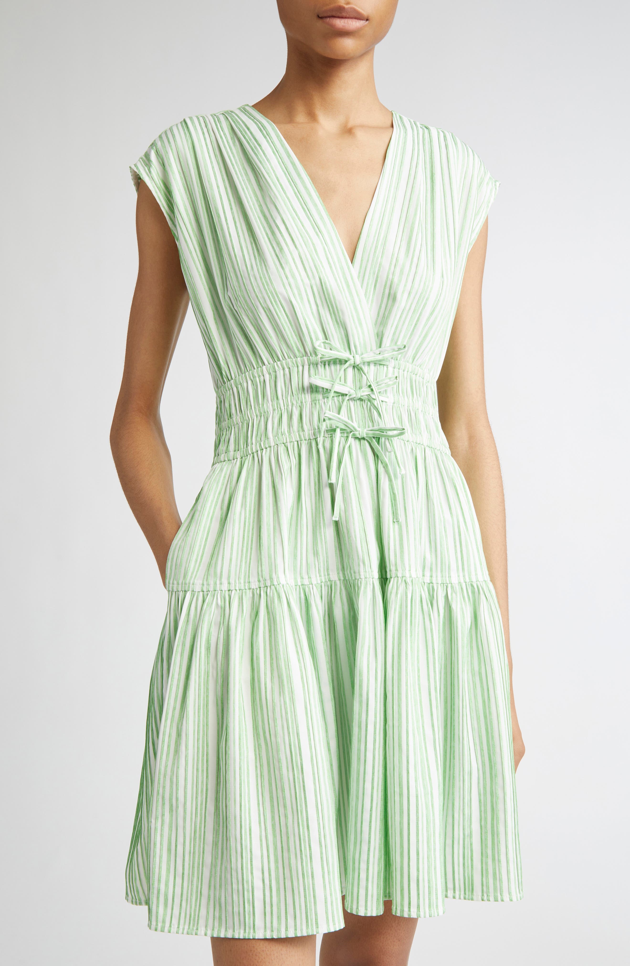 Derek Lam 10 Crosby Tora Stripe Poplin Sundress in Kelly Green/White at Nordstrom - 4