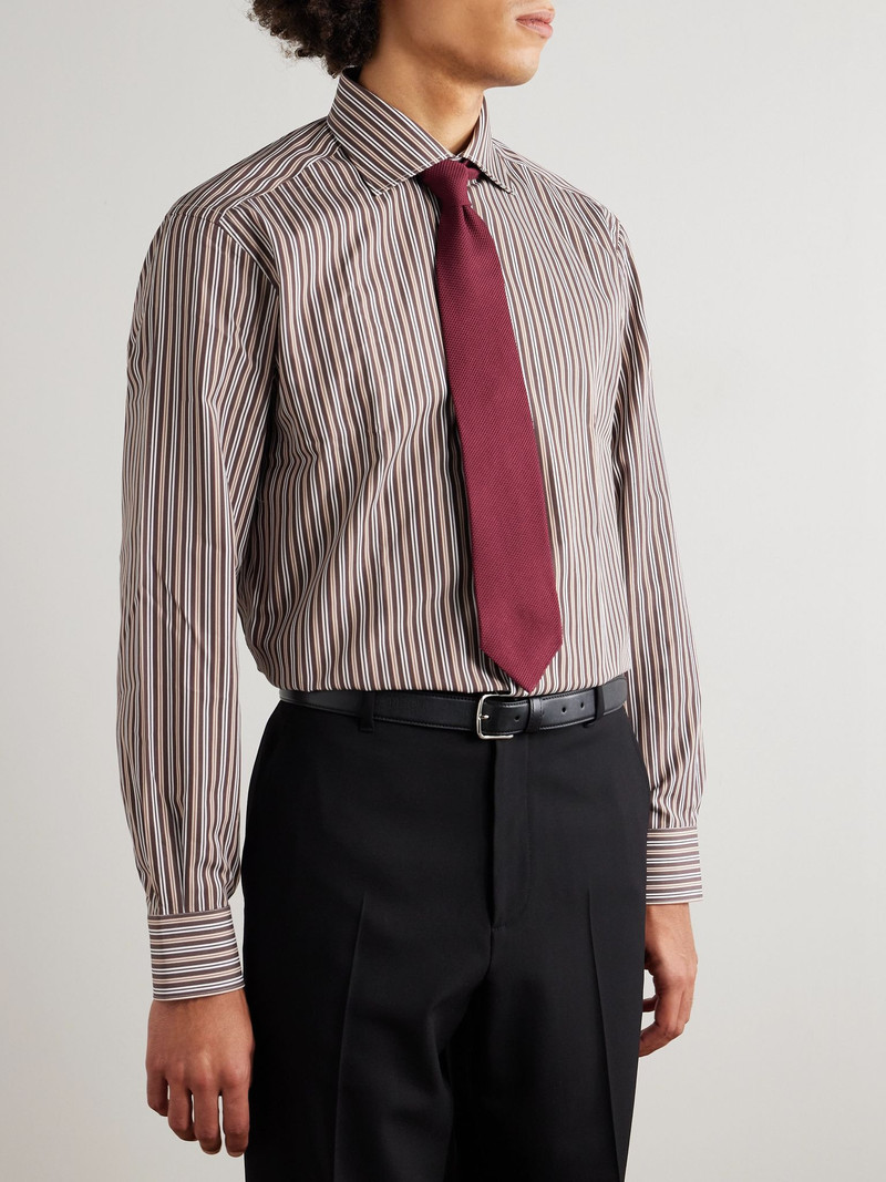 Brioni Cutaway-Collar Striped Cotton-Poplin Shirt Brown outlook