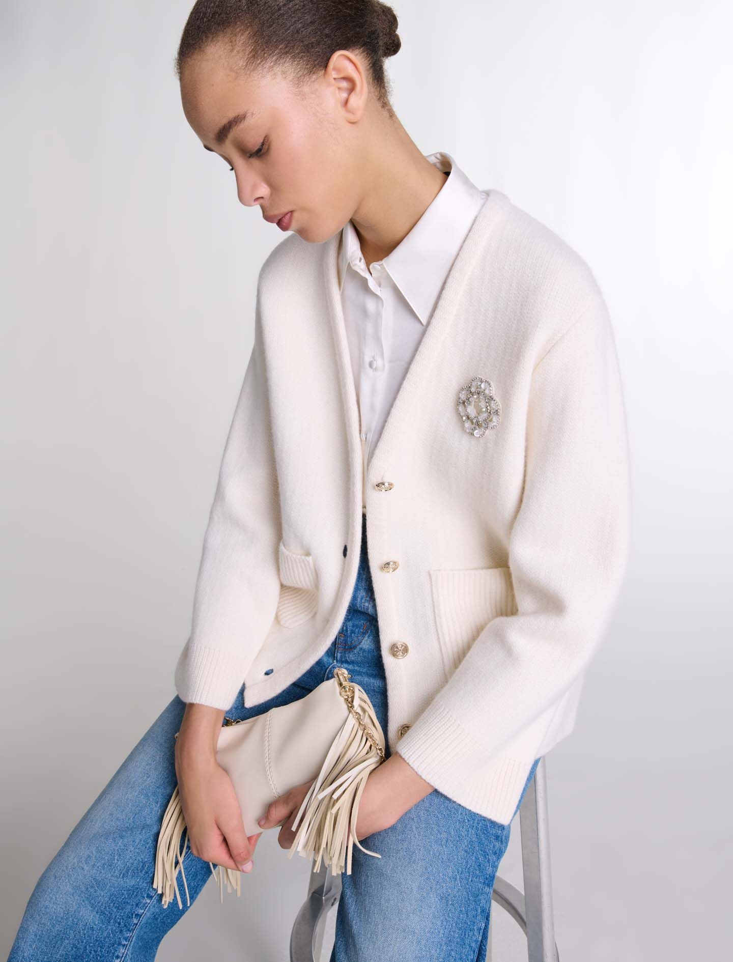 Knit cardie with rhinestone Clover - 8