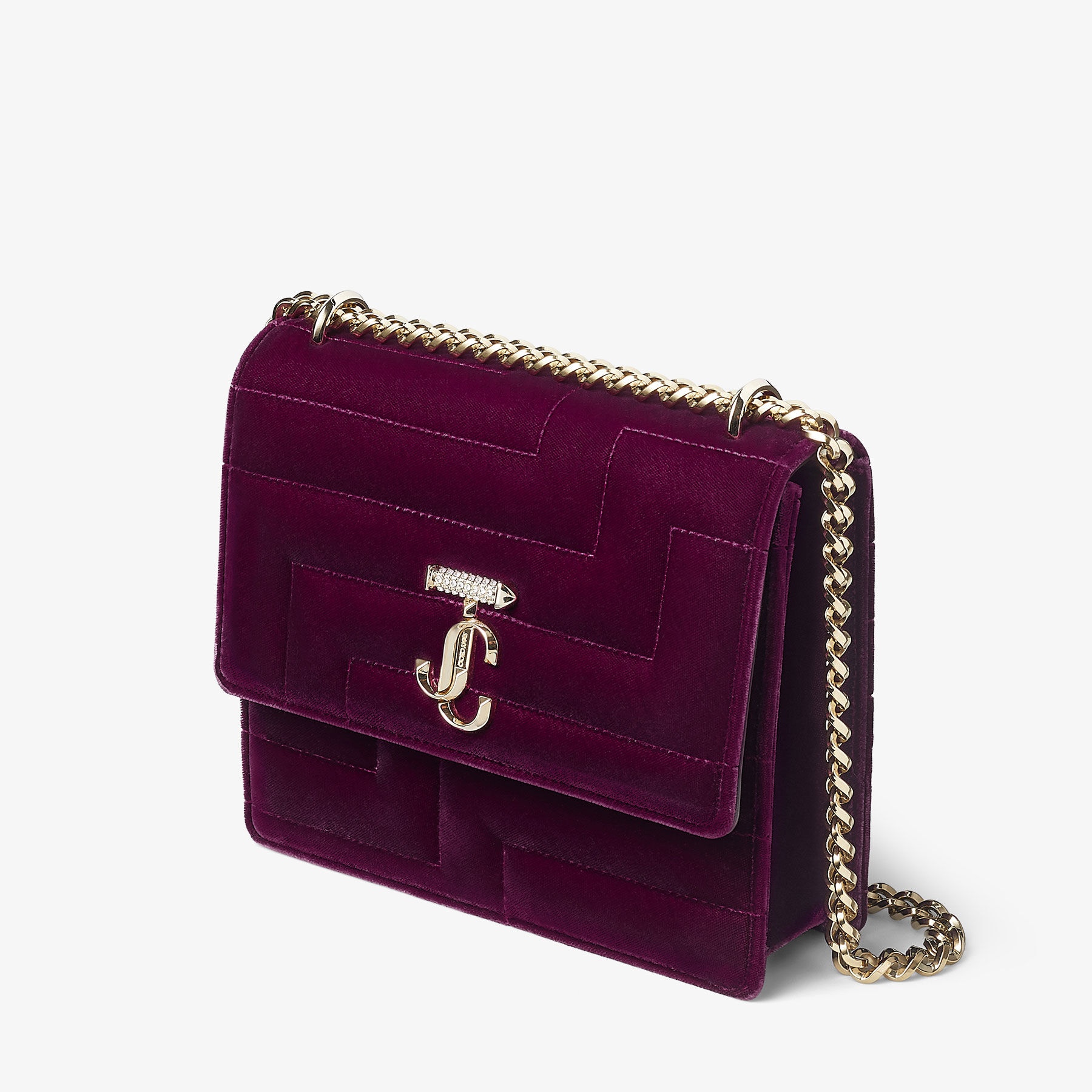 JIMMY CHOO Avenue Quad Boysenberry Avenue Velvet Shoulder Bag with Crystal  Bar | REVERSIBLE