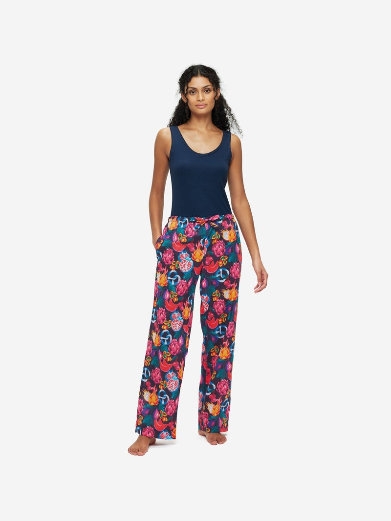 Derek Rose Women's Lounge Trousers Ledbury 50 Cotton Batiste Navy outlook