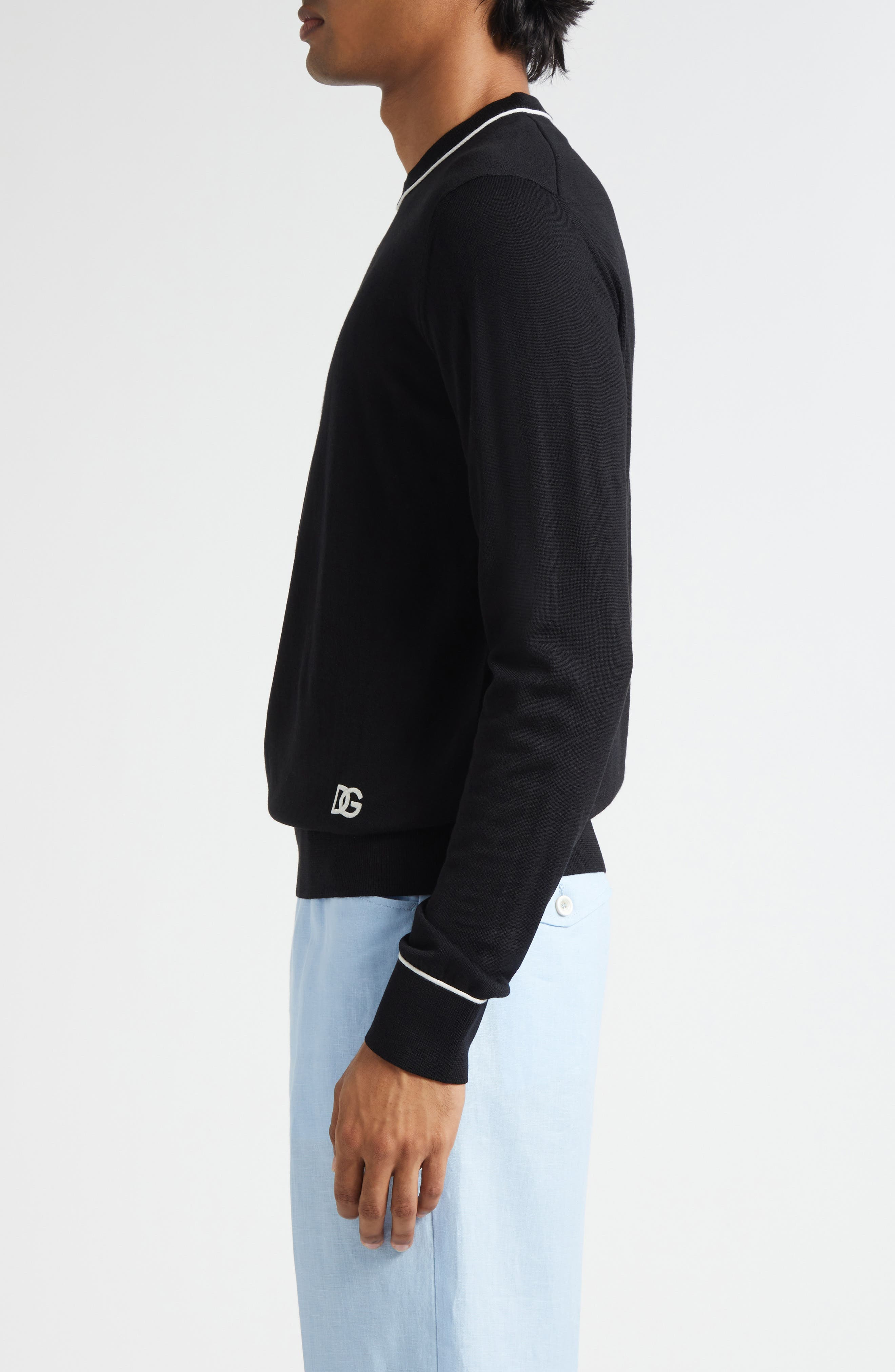 Dolce&Gabbana Tipped Virgin Wool Crewneck Sweater in N0000 Nero at Nordstrom - 3
