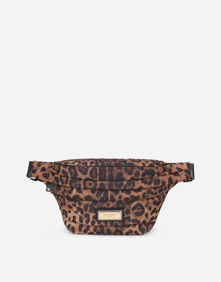 Leopard-print Sicily belt bag in quilted nylon - 1