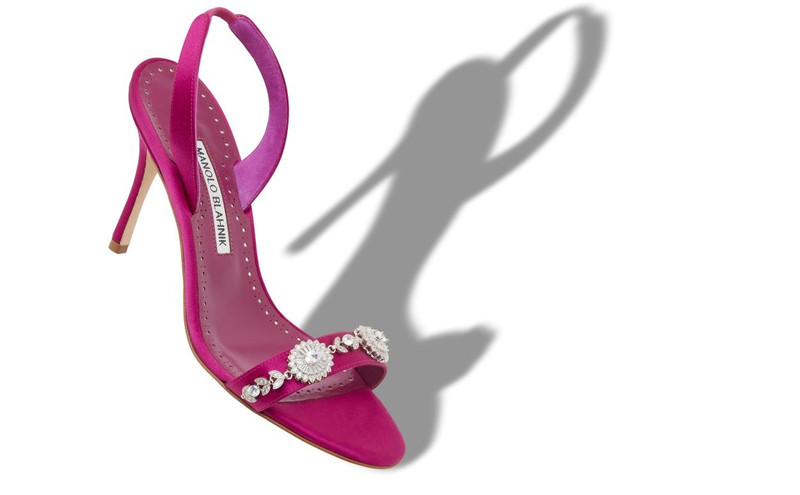 Manolo Blahnik Pink Satin Embellished Slingback Sandals outlook