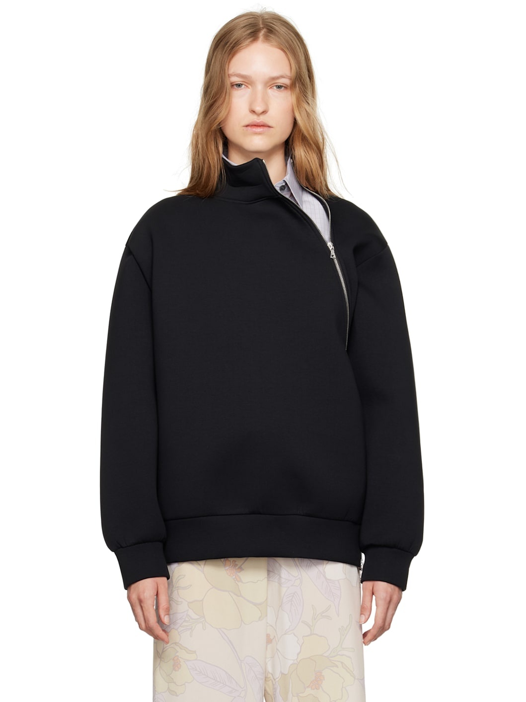 Black Asymmetric Zip Sweatshirt - 1