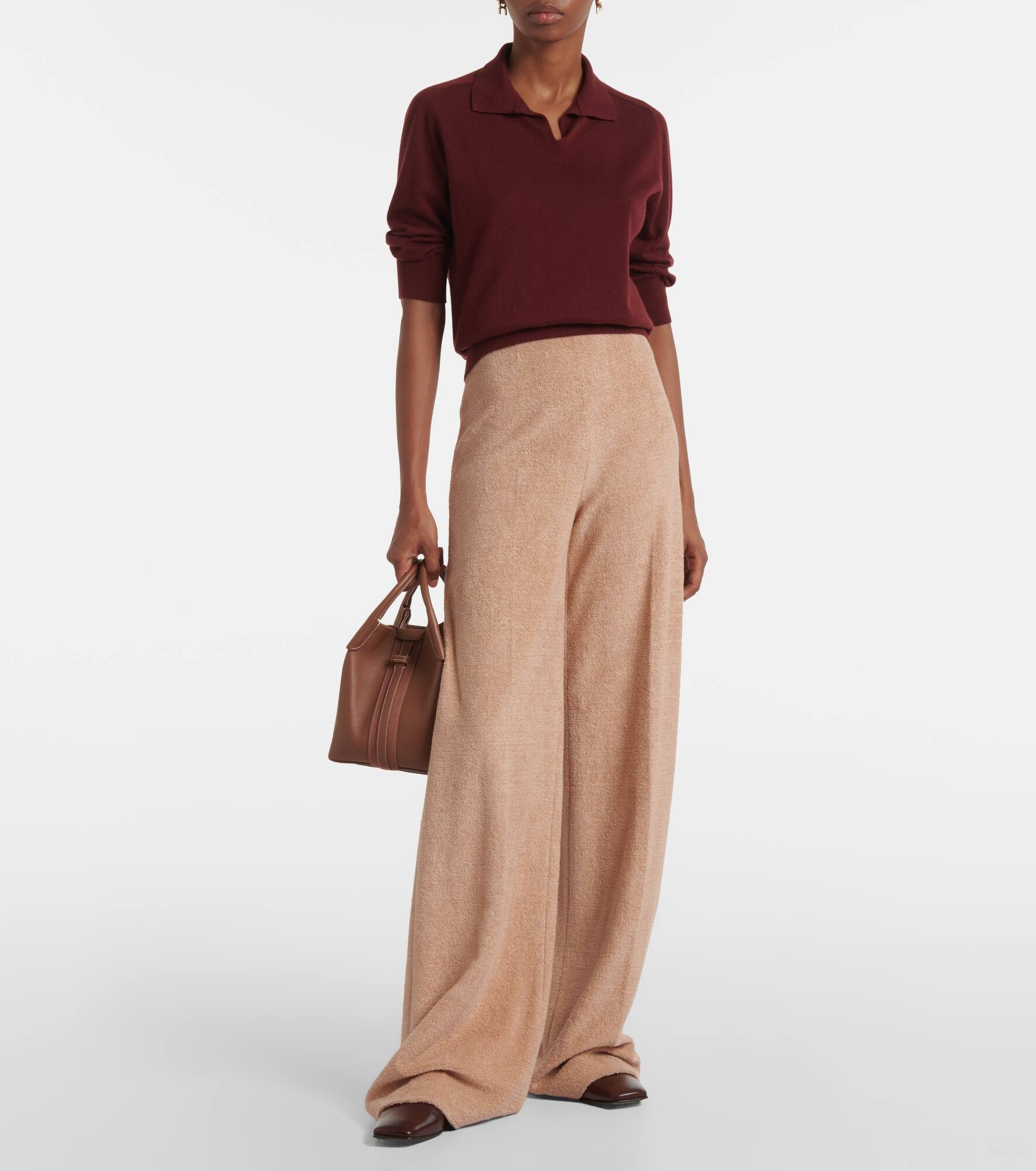 Linen and cotton terry wide-leg pants - 6