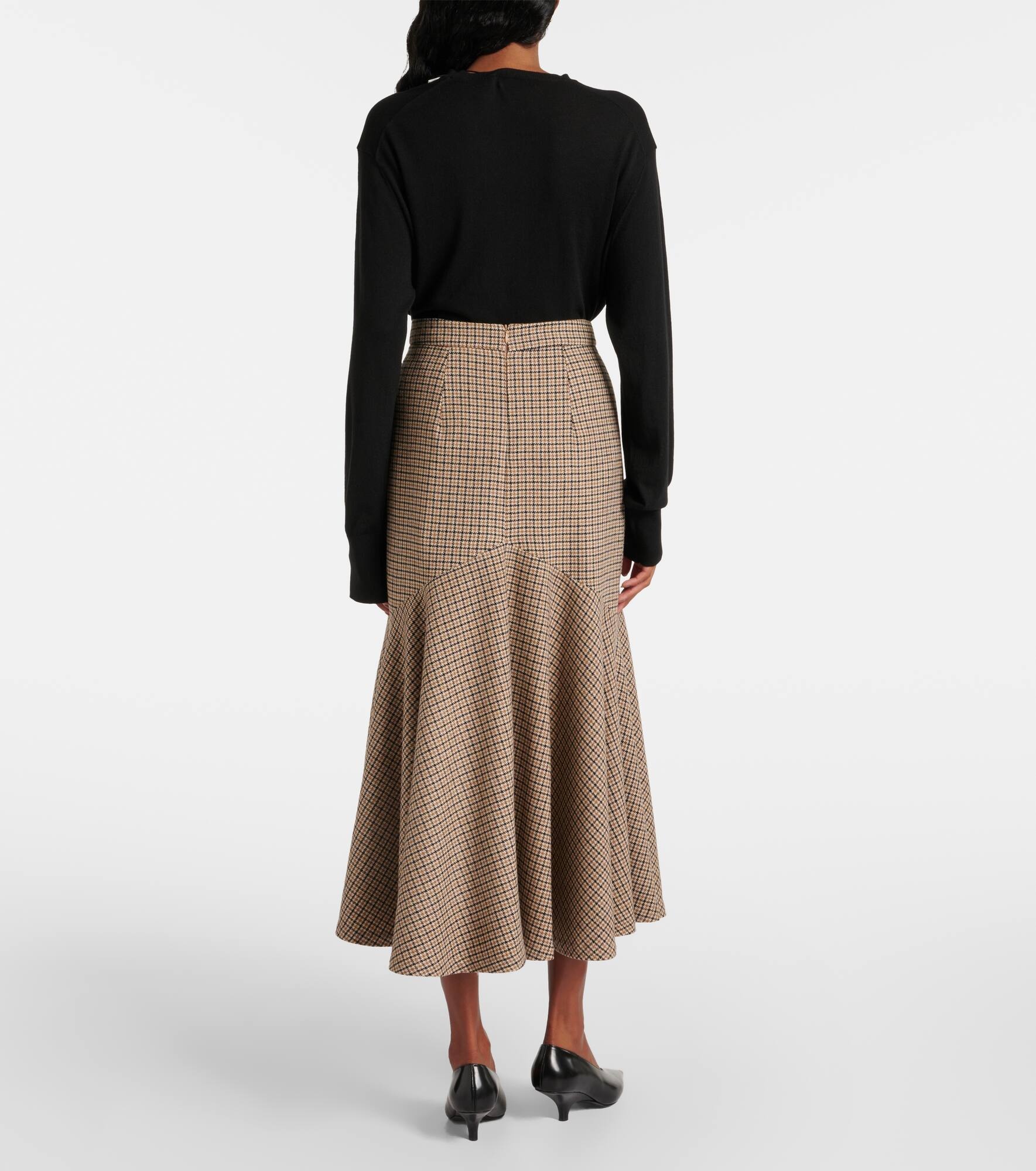 Houndstooth wool-blend flannel midi skirt - 3