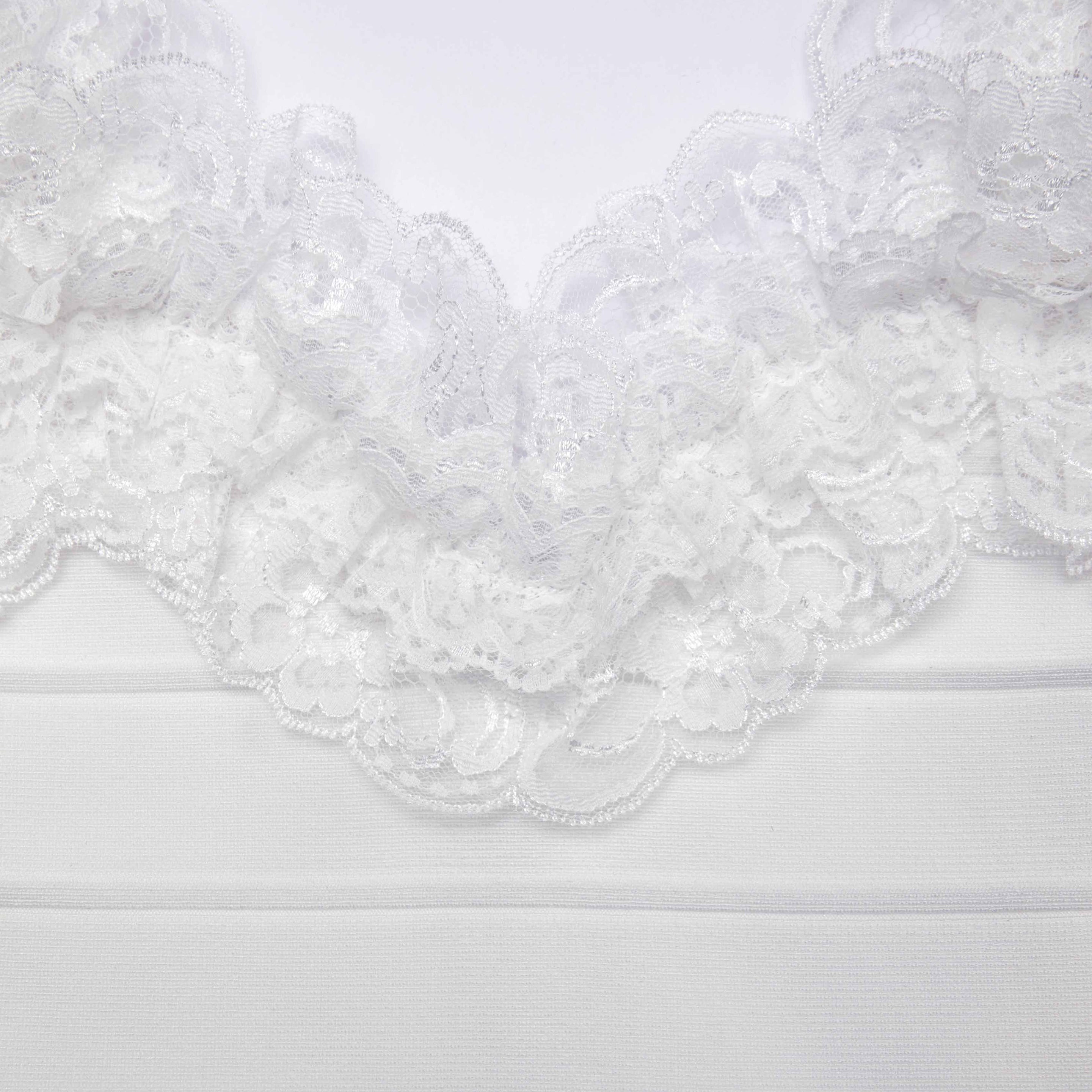 White Knit Ruffle Mini Dress - 5