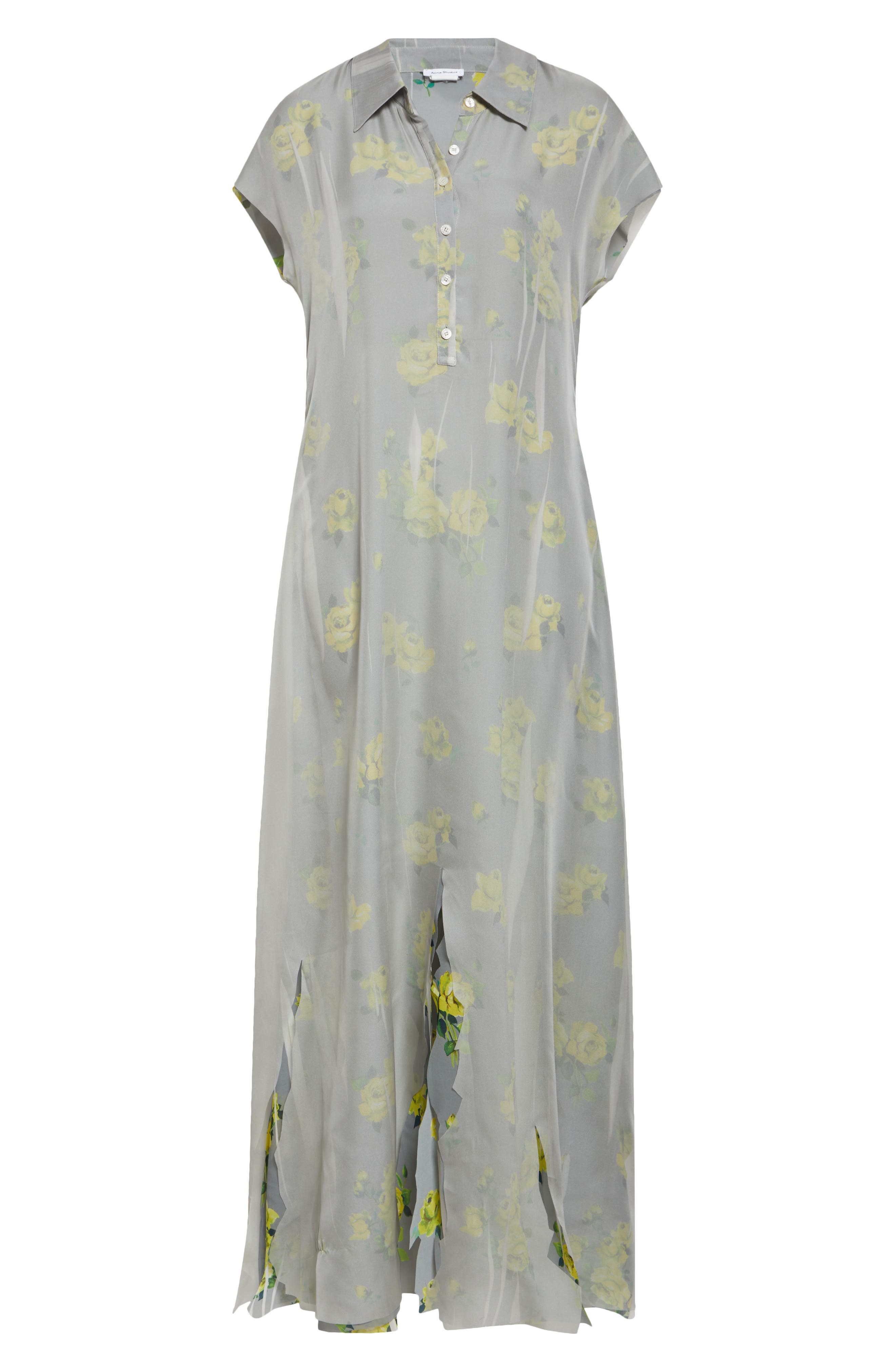 Acne Studios Dranee Floral Georgette Maxi Shirtdress in Yellow/Grey at Nordstrom - 5
