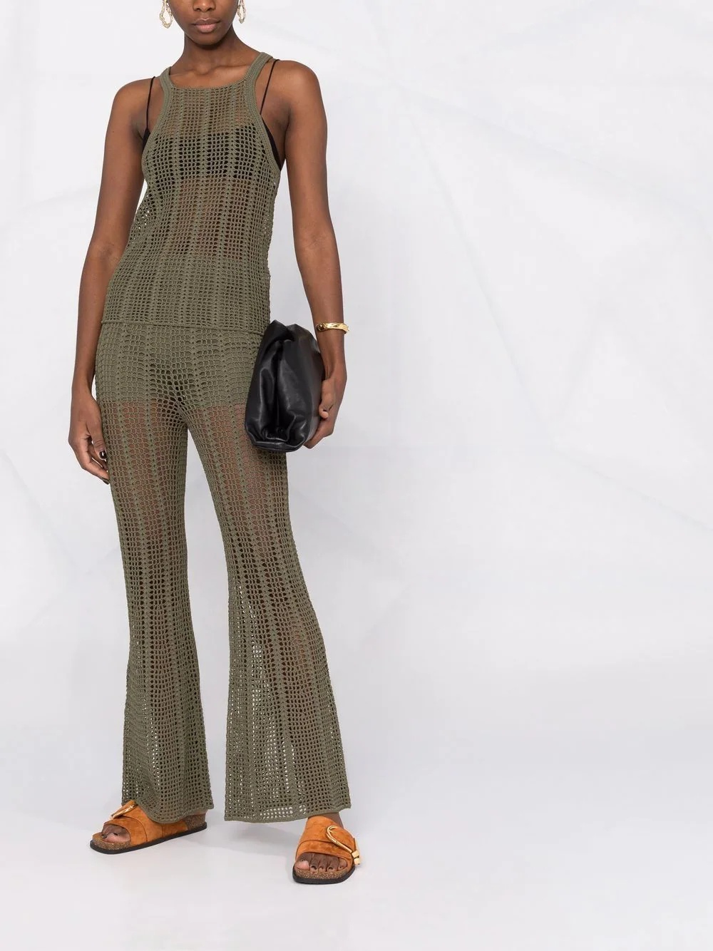 crochet-design flared trousers - 2