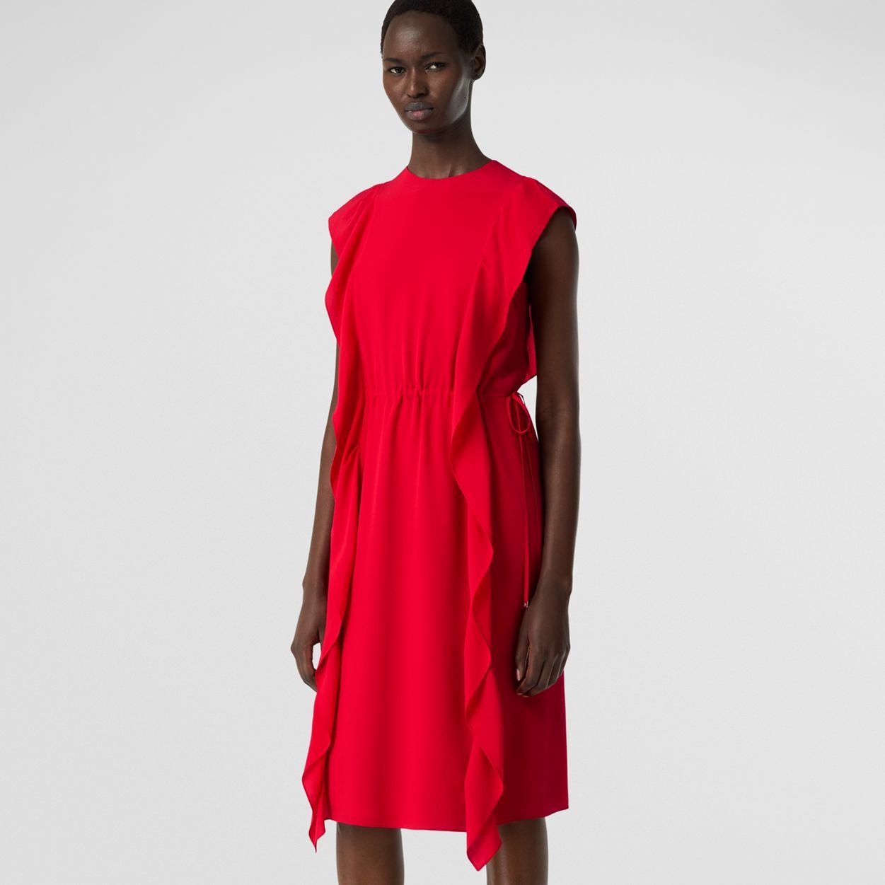 Ruffle Detail Silk Crepe de Chine Dress - 7