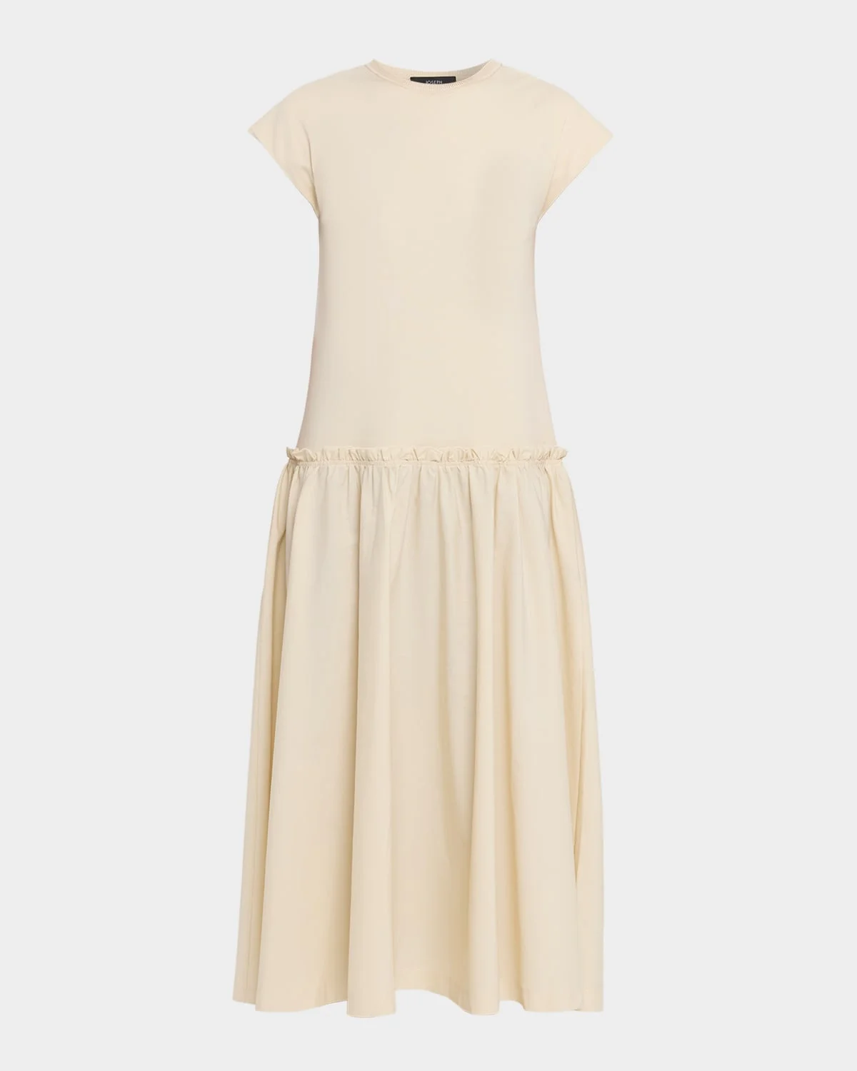 Cap-Sleeve Cotton Jersey & Poplin Midi Dress - 1