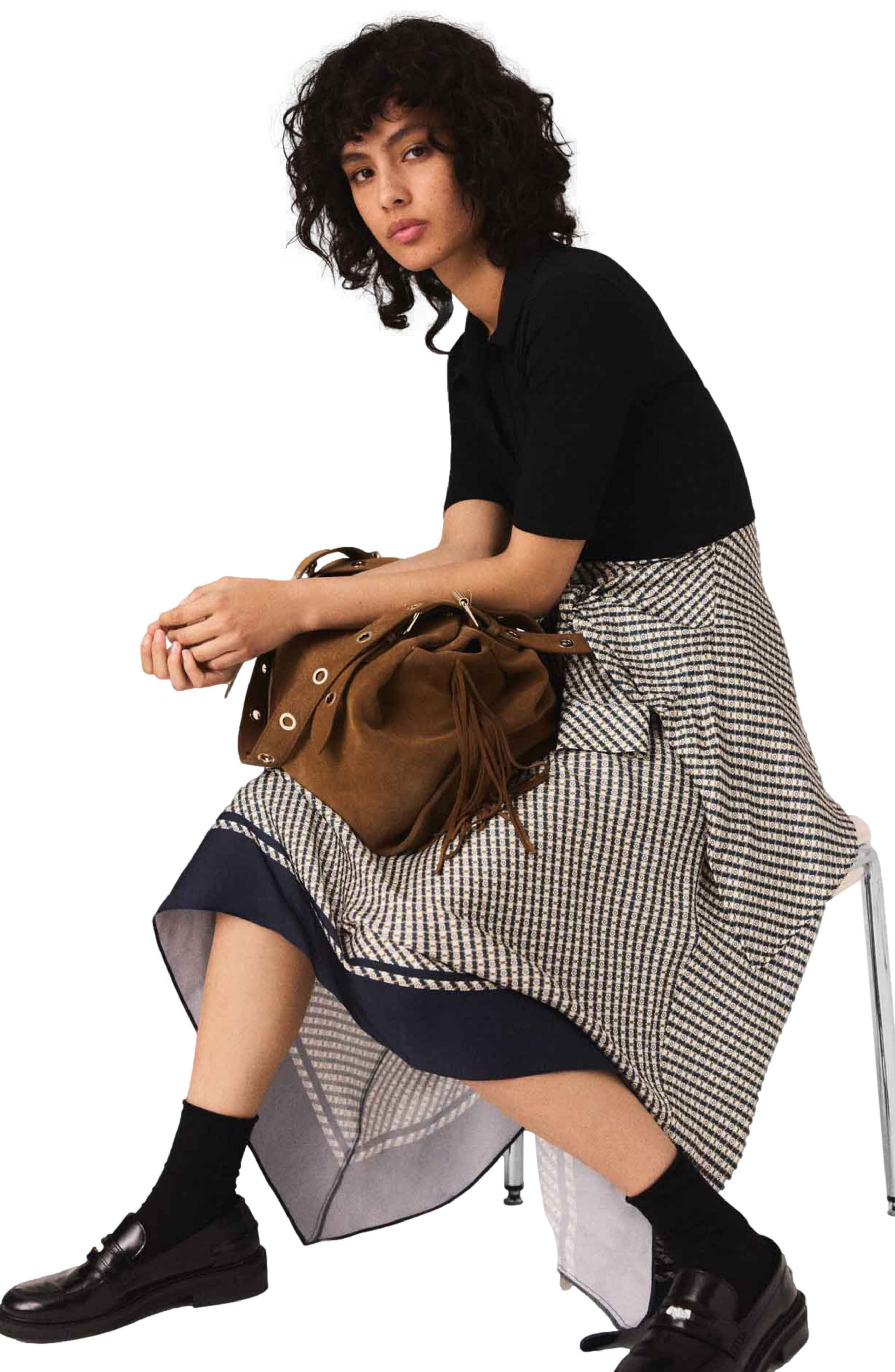 maje Printed two-tone dress in Ecru Print-Tie at Nordstrom - 4