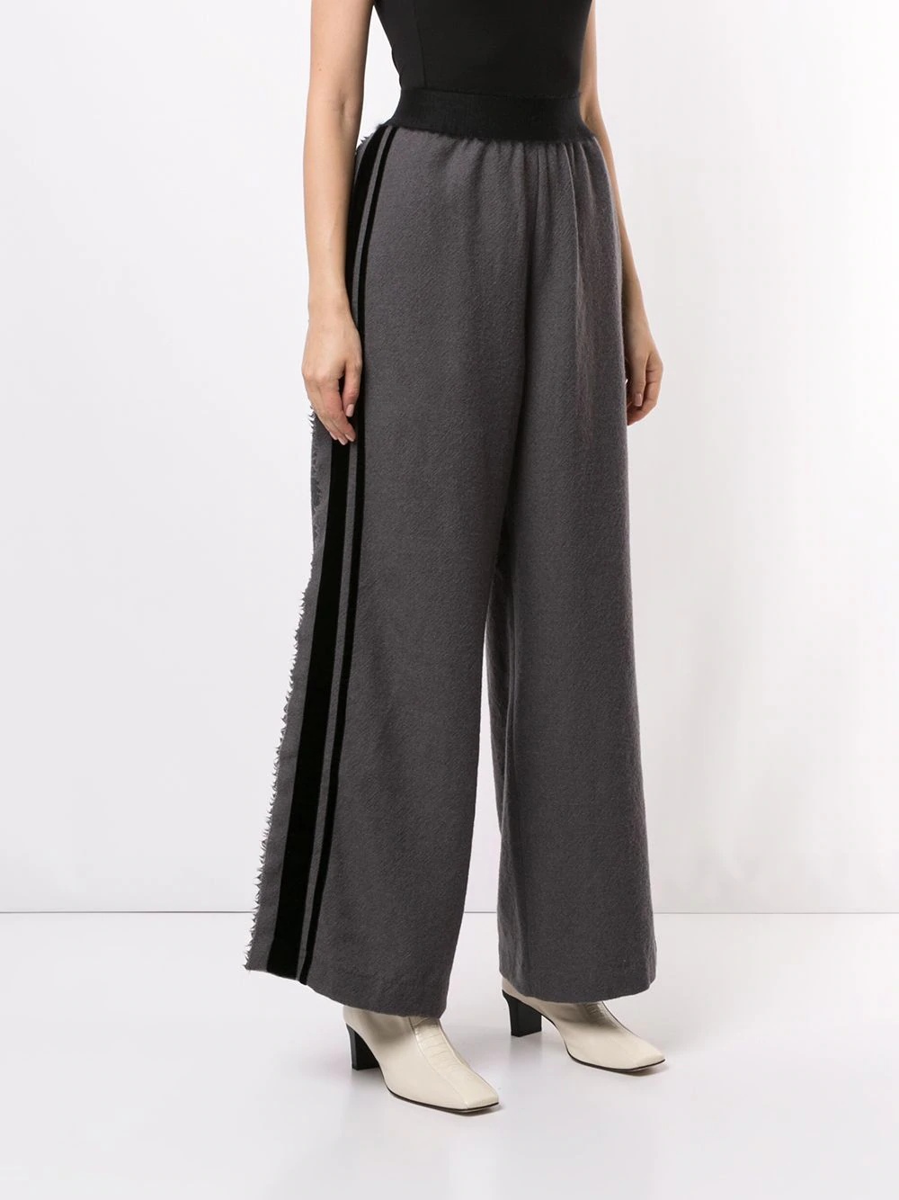 velour stripe wide-leg trousers - 3