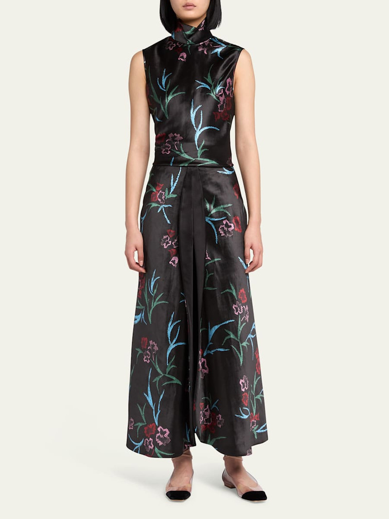 GIORGIO ARMANI Floral Printed Maxi Silk Skirt with Pleated Center Panel outlook