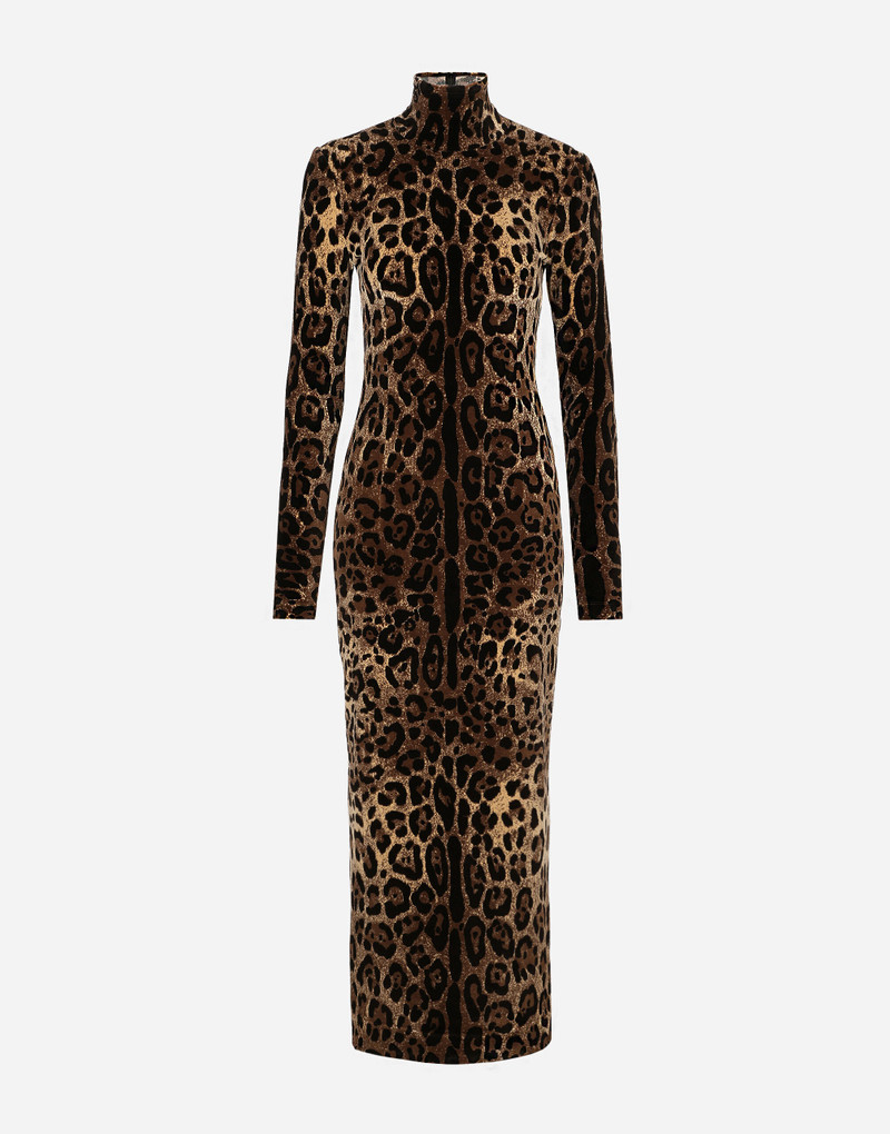 Long chenille dress with jacquard leopard design 1