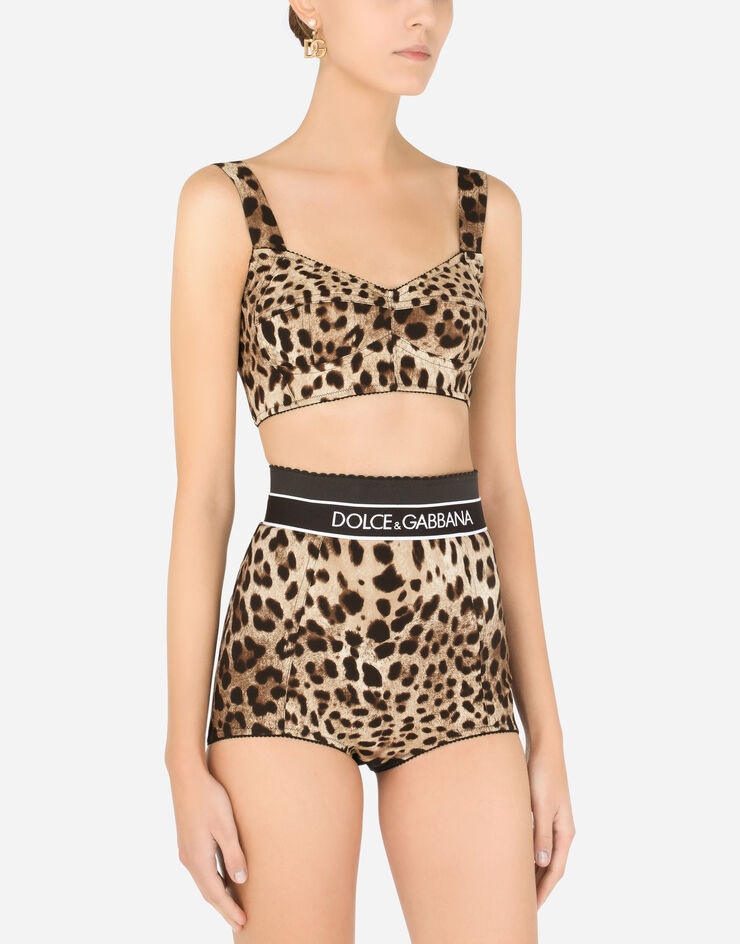 Short bustier top in charmeuse with leopard print - 4