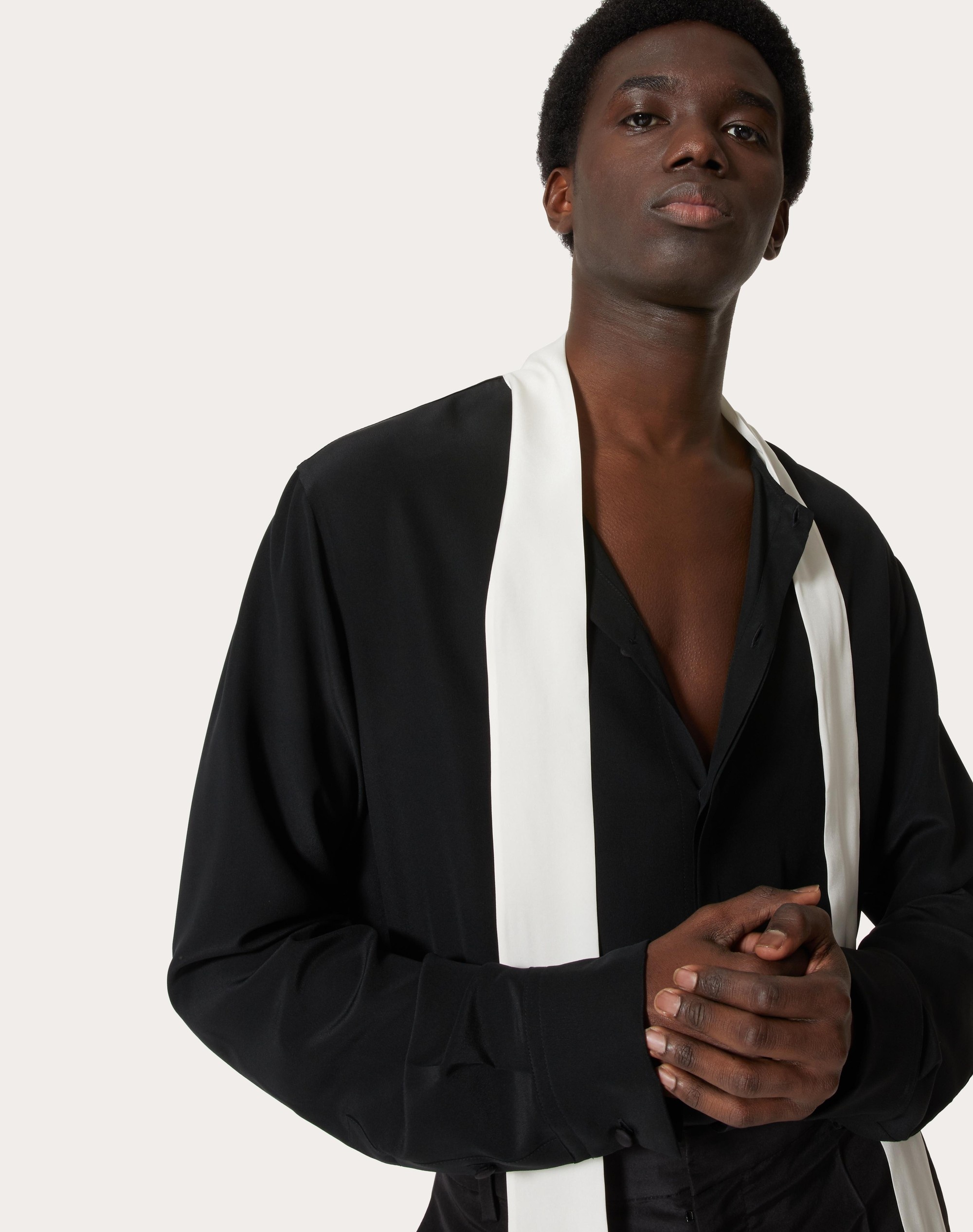 WASHED SILK SHIRT WITH NECK TIE - 5